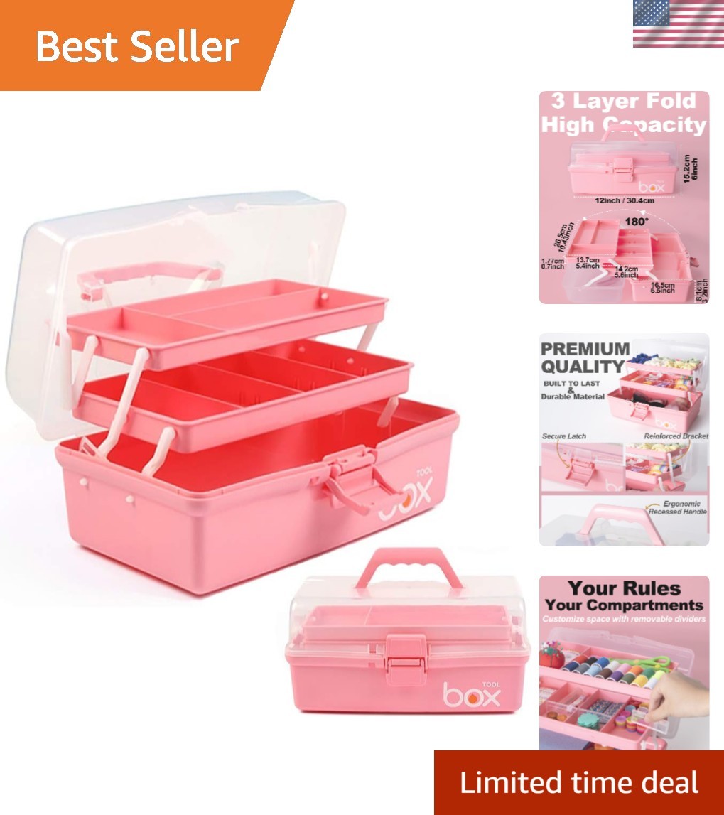 12in 3-Layer Plastic Craft Organizers and Storage, Portable Folding Tackle Bo…