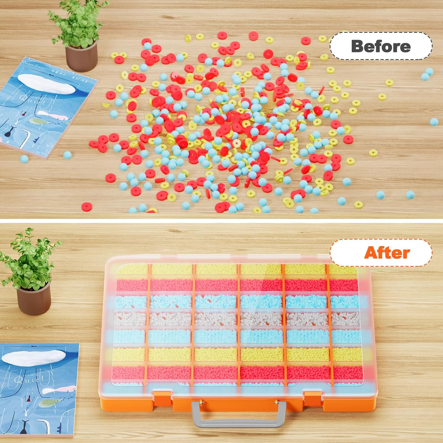 48 Grids Large Plastic Organizer Box with Adjustable Dividers, Beads Storage Con