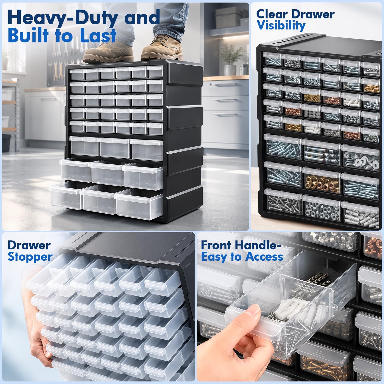 Stackable Drawer Organizer Cabinet for Garage Hardware and Craft Supplies