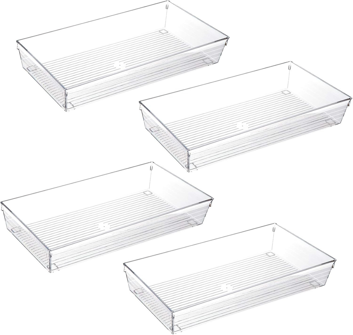 4 Pack 12&Prime;X 6&Prime; Large Size Clear Plastic Desk Drawer Organizer Tray Bathroom Offi