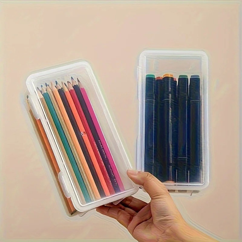 Clear Plastic Storage Box with Hinged Lid for Home Office Jewelry Organizer