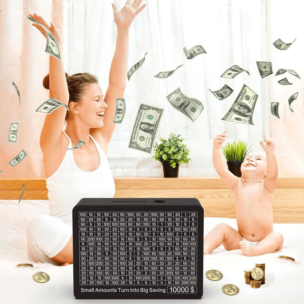 Wooden Money Box with Counter Money Piggy Bank Coin Saving Box for Adult Kids TL