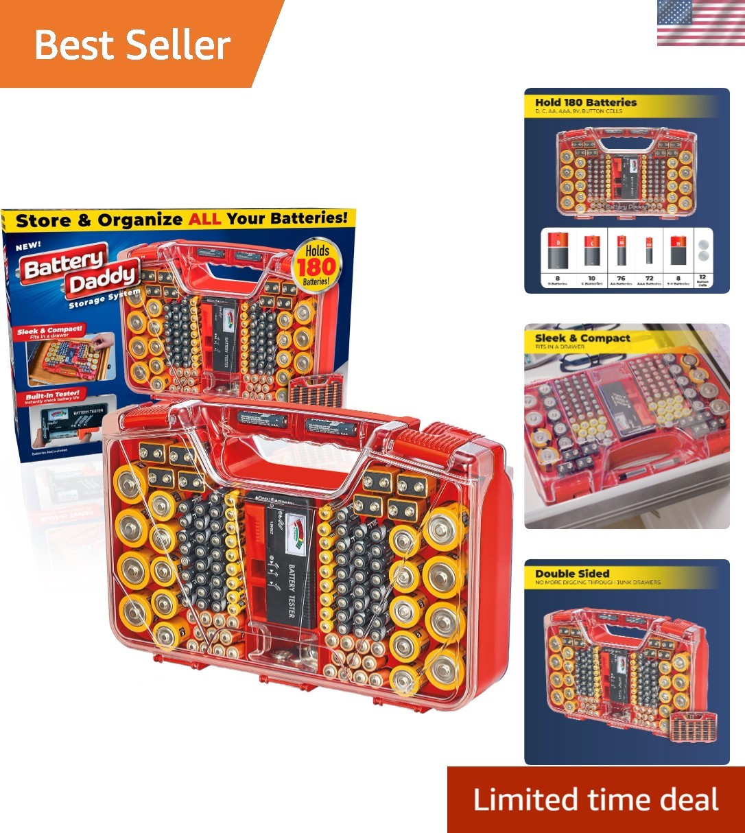 Battery Daddy Storage & Organizer Case w/Tester, Stores & Protects Up to 180 …