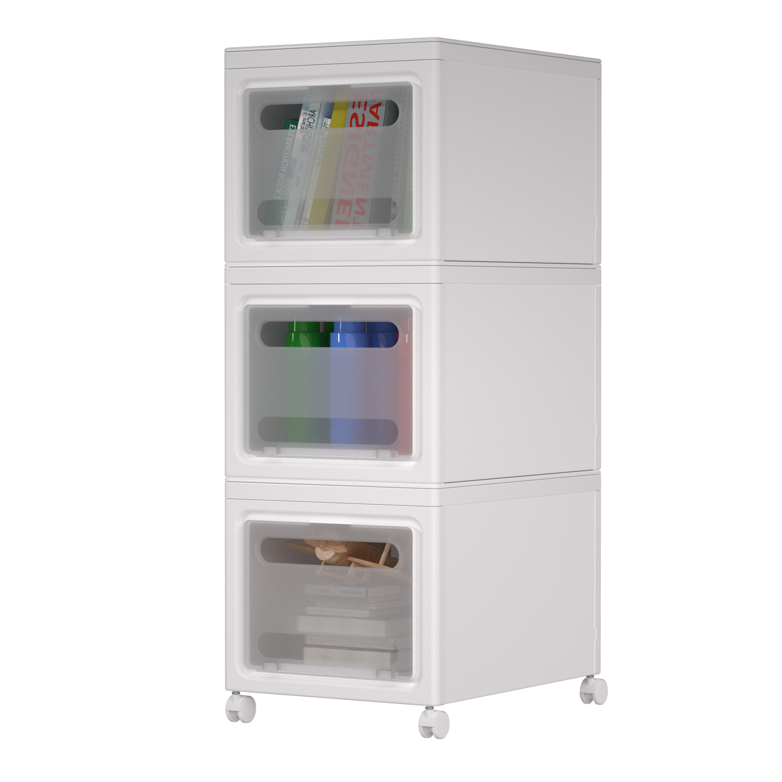 Drawers Hard Plastic Stackable Foldable Storage Box Organizer Container + Wheels