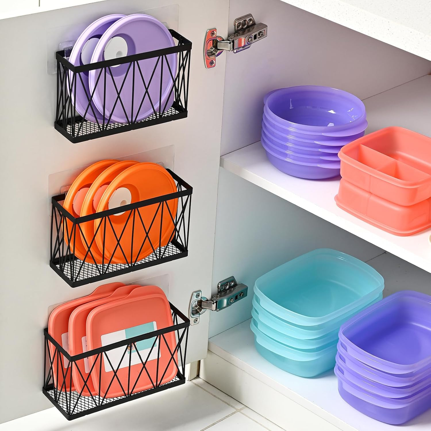 3 Pack Cabinet Organizer – Adhesive Lid Organizer Slim Space Wall Mounted inside