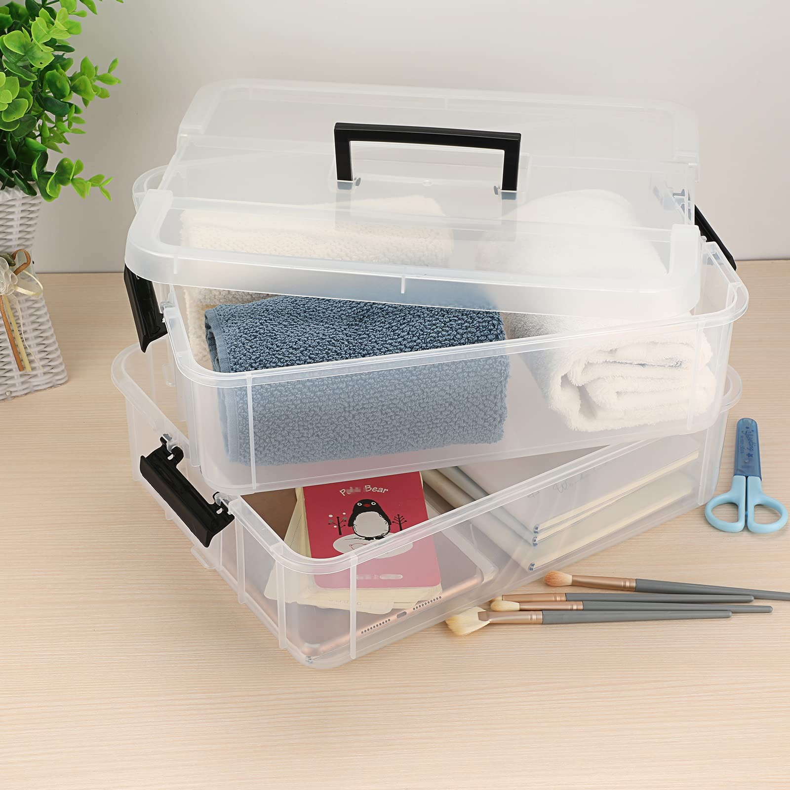 2 Layer Stack & Carry Box, Plastic Multipurpose Portable Storage Container Bo…
