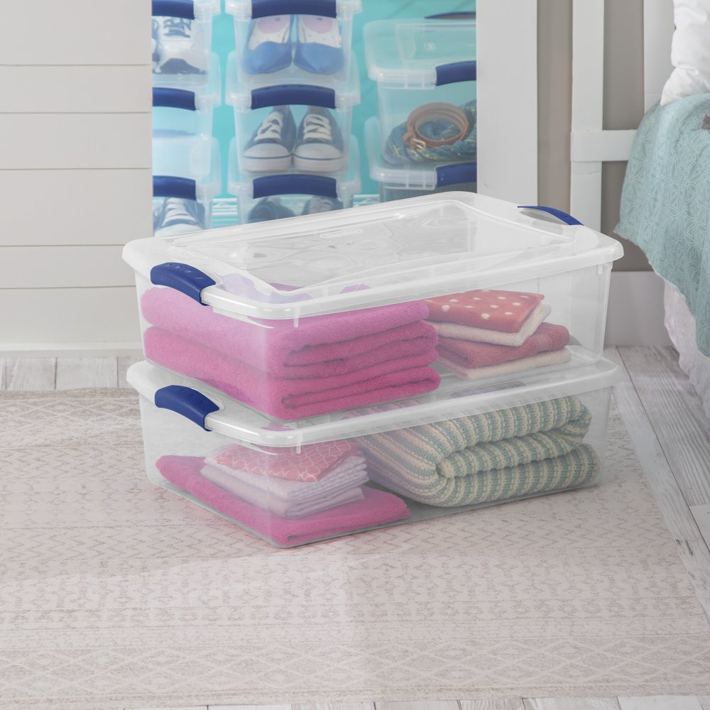 Clear Plastic Latch Box Plastic Under bed Multipurpose Storage Box 32 Qt