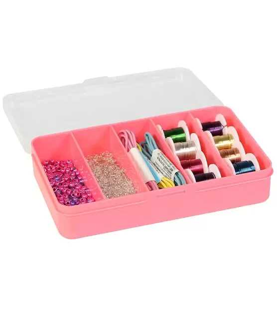 1- Storage Box Clear Top Pink Bottom 3.75&Prime;L x 3.5&Prime;W x 1.25&Prime;H Container New