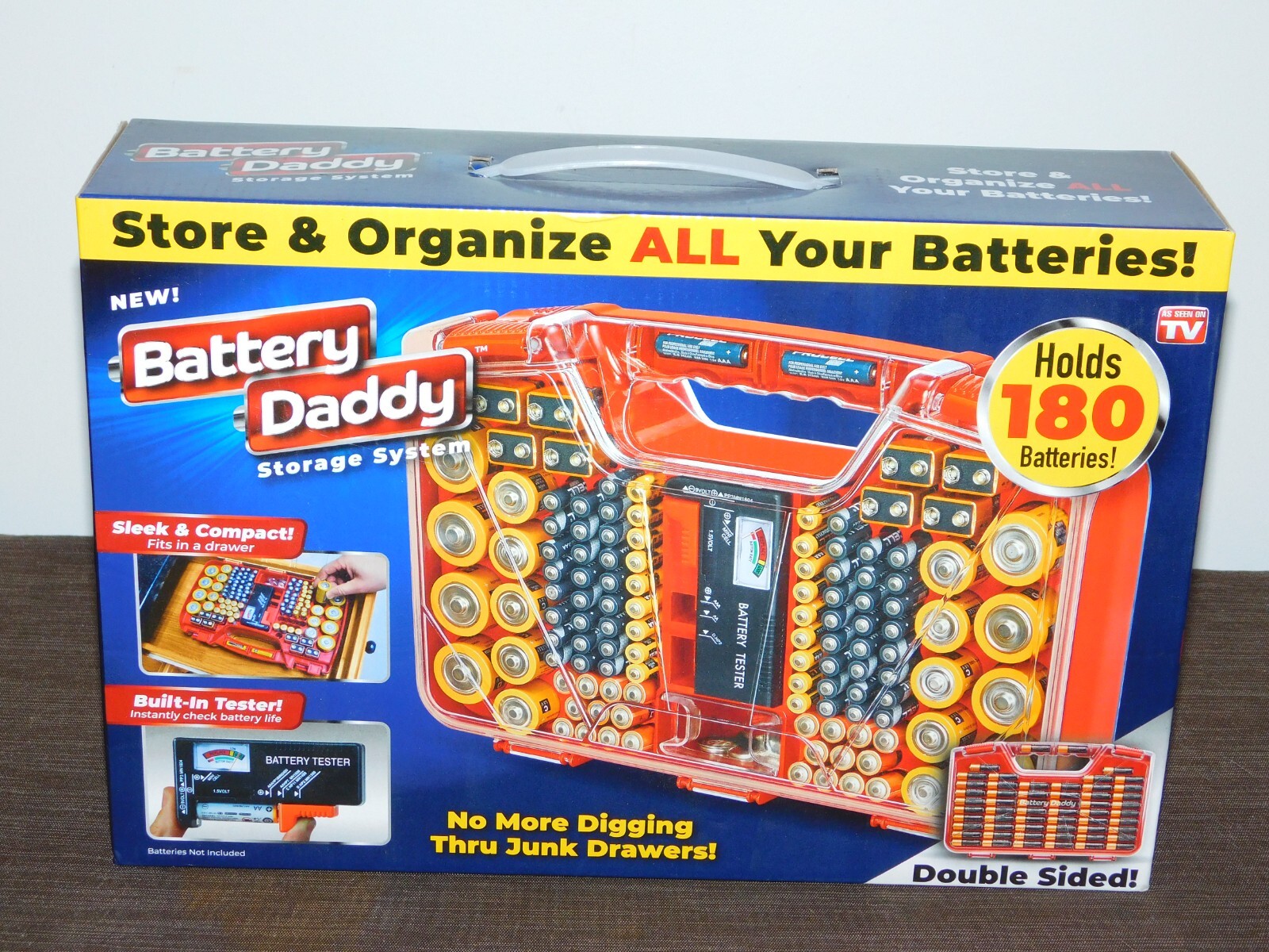 BATTERY DADDY STORAGE SYSTEM w/ TESTER DOUBLE SIDED HOLDS 180 BATTERIES NEW