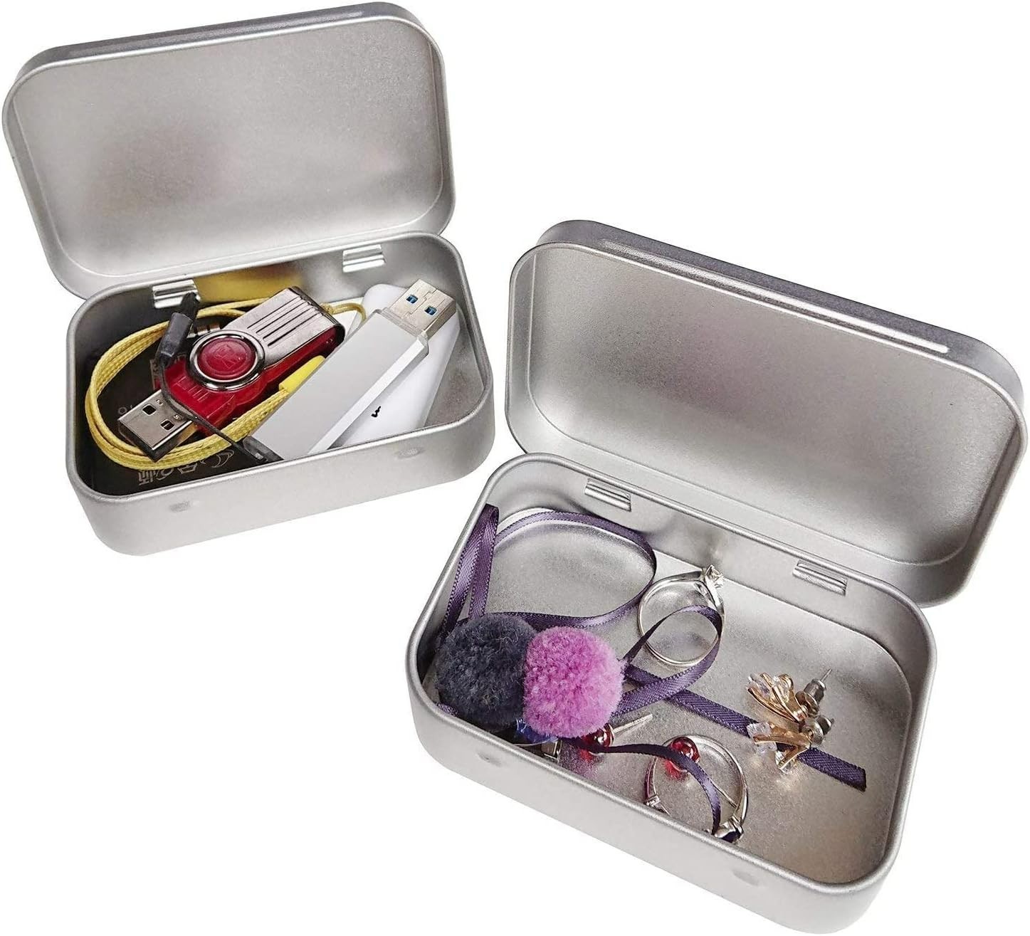 2 Pcs Metal Hinged Tin Box Container Mini Portable Small Storage Container Ki…