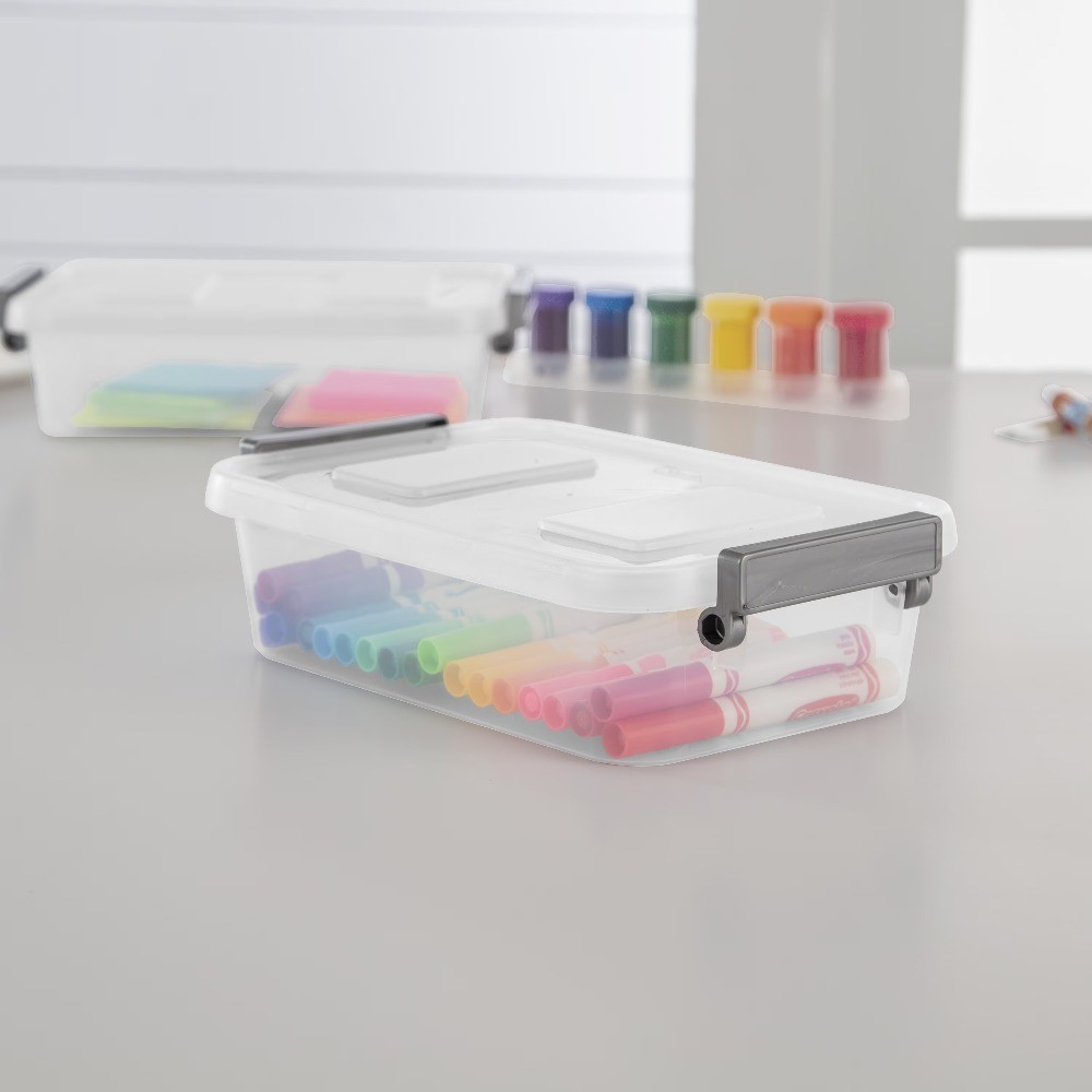 (2 pack) Modular 2.7 Quart Small Latching Storage Bin, Clear Plastic Storage