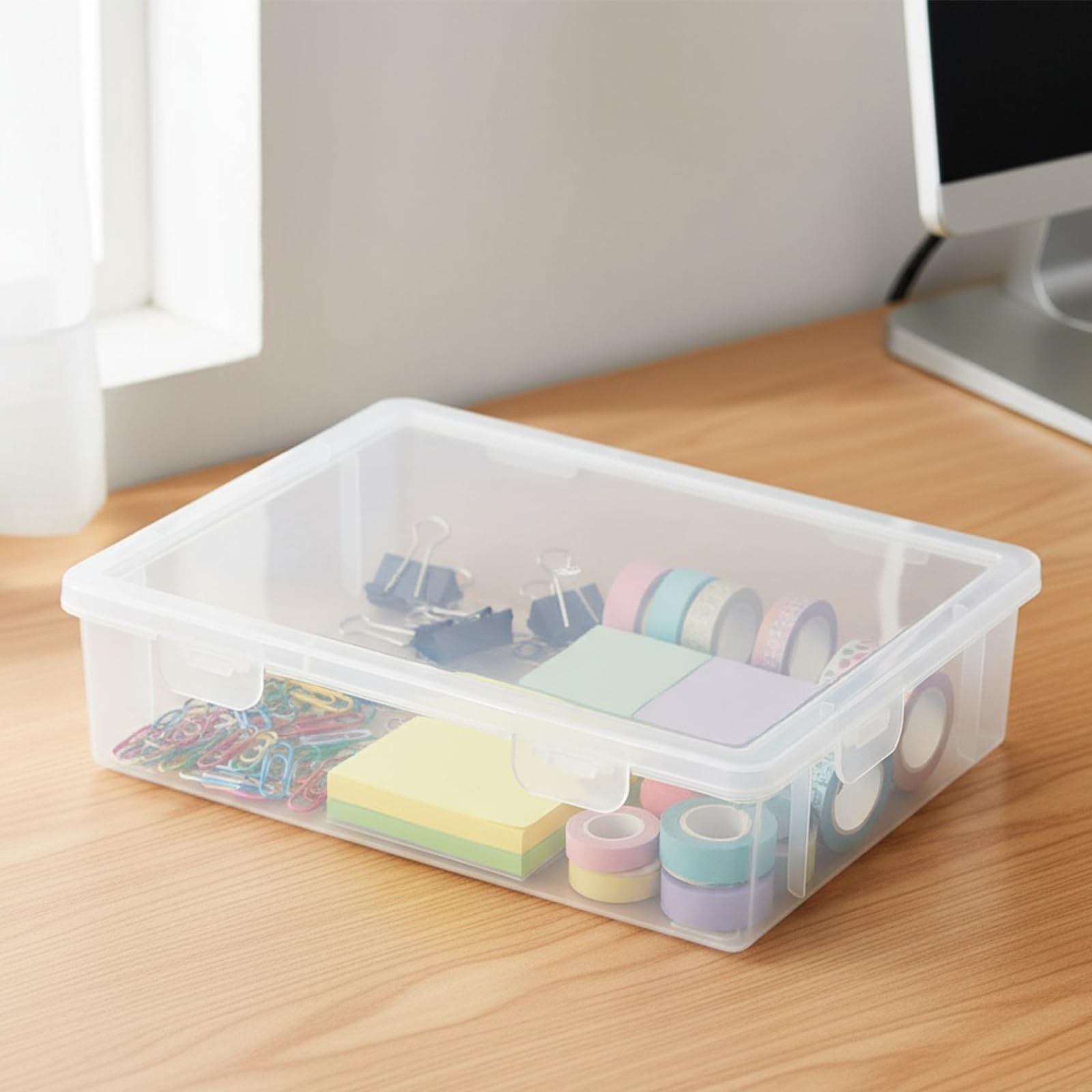 Clear Plastic Storage with Flap Lid, 6 Pcs 9×6.7×2 Inches, Multipurpose Craft…