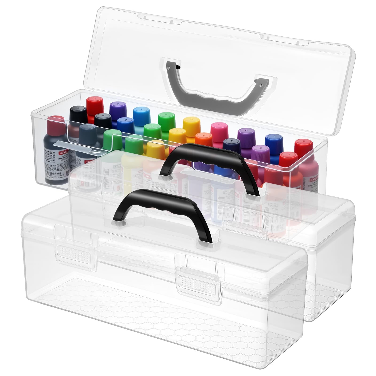 3 Pack Clear Paint Storage Box Organizer with Handle – Holds 30 Bottles of 2 …