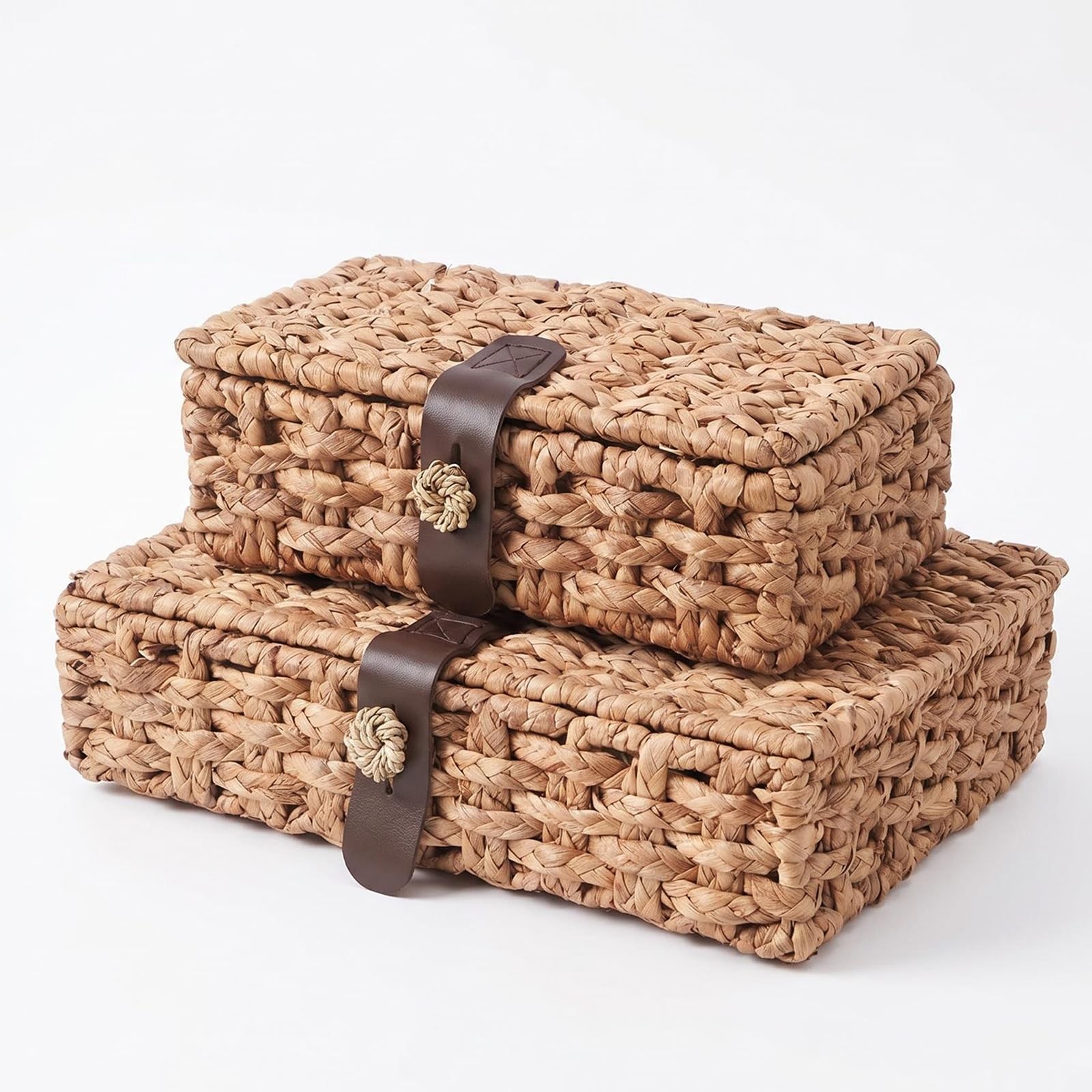 2 Pack Wicker Storage Basket with Lid, Woven with Lid, Wicker Basket With Lid…