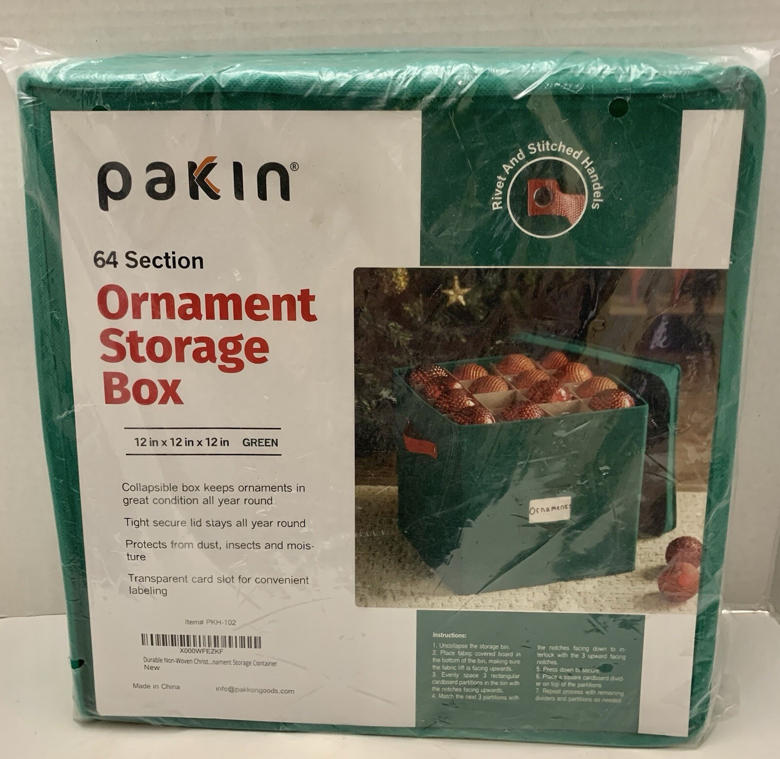 Ornament Storage Box 64 Section Green 12x12x12 Green Collapsible NEWPak