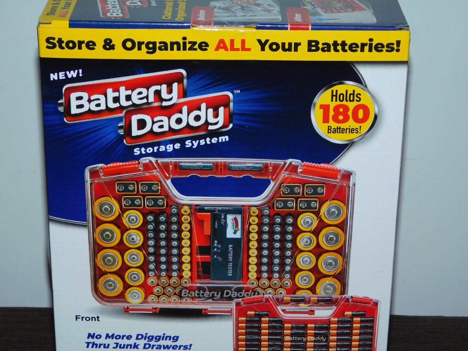 BATTERY DADDY STORAGE SYSTEM w/ TESTER DOUBLE SIDED HOLDS 180 BATTERIES NEW