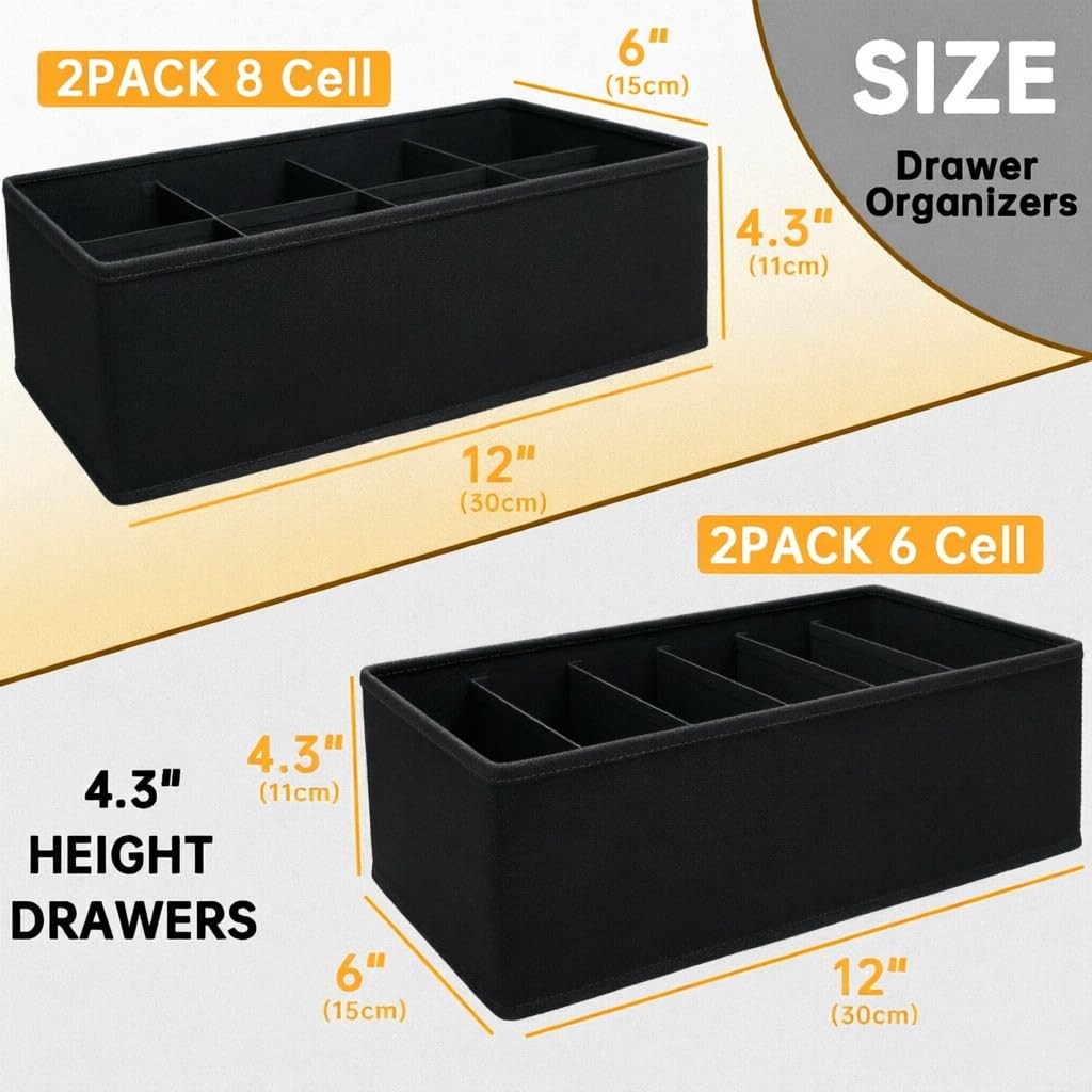 Sock and Underwear Drawer Organizer Dividers Collapsible Storage Boxes