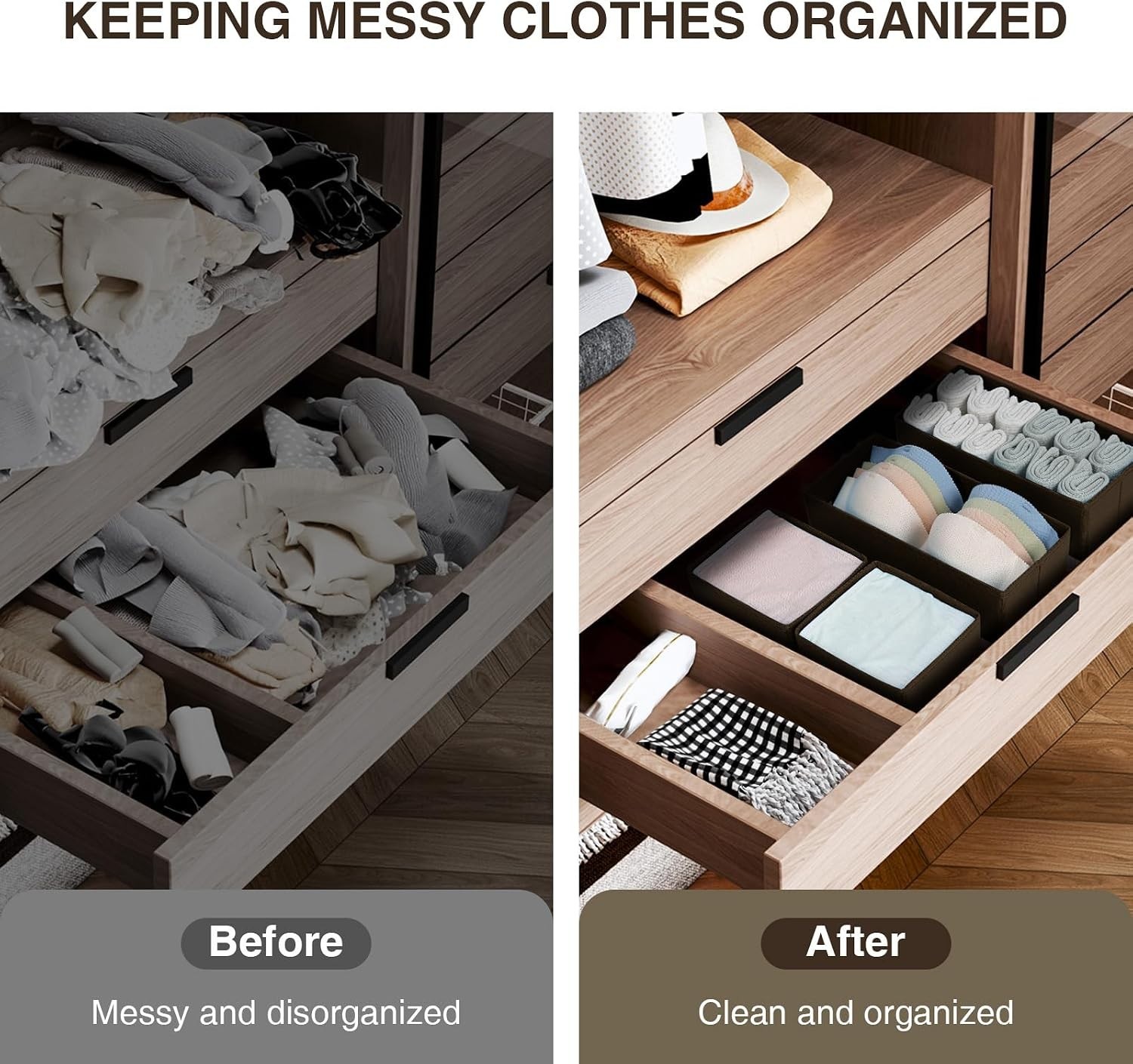 Durable and Portable Fabric Drawer Organizers – 4 Foldable Storage Bins in Brown