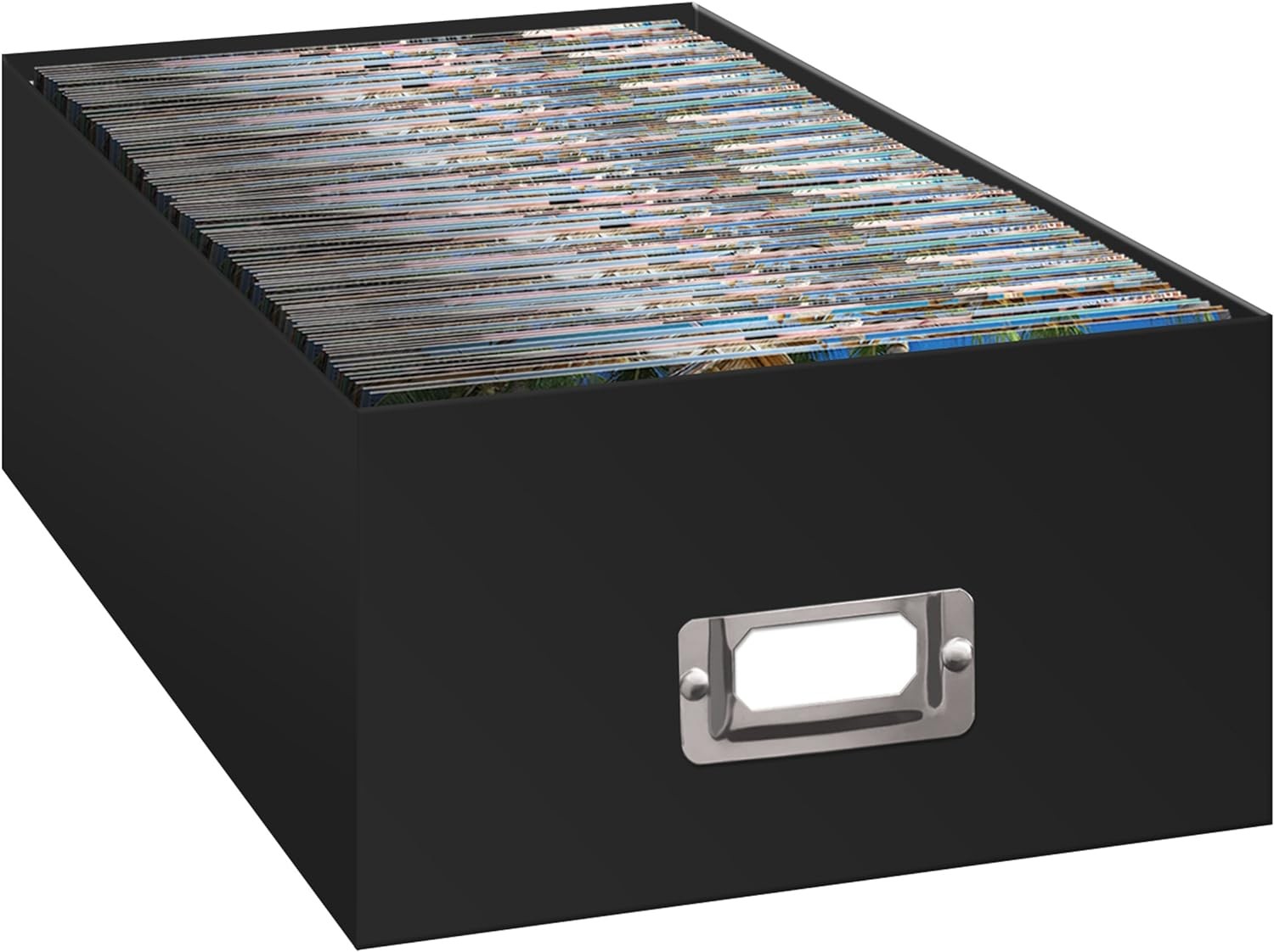 Photo Storage Box with Lid, Black Organizer for Pictures, Archival Safe Photo