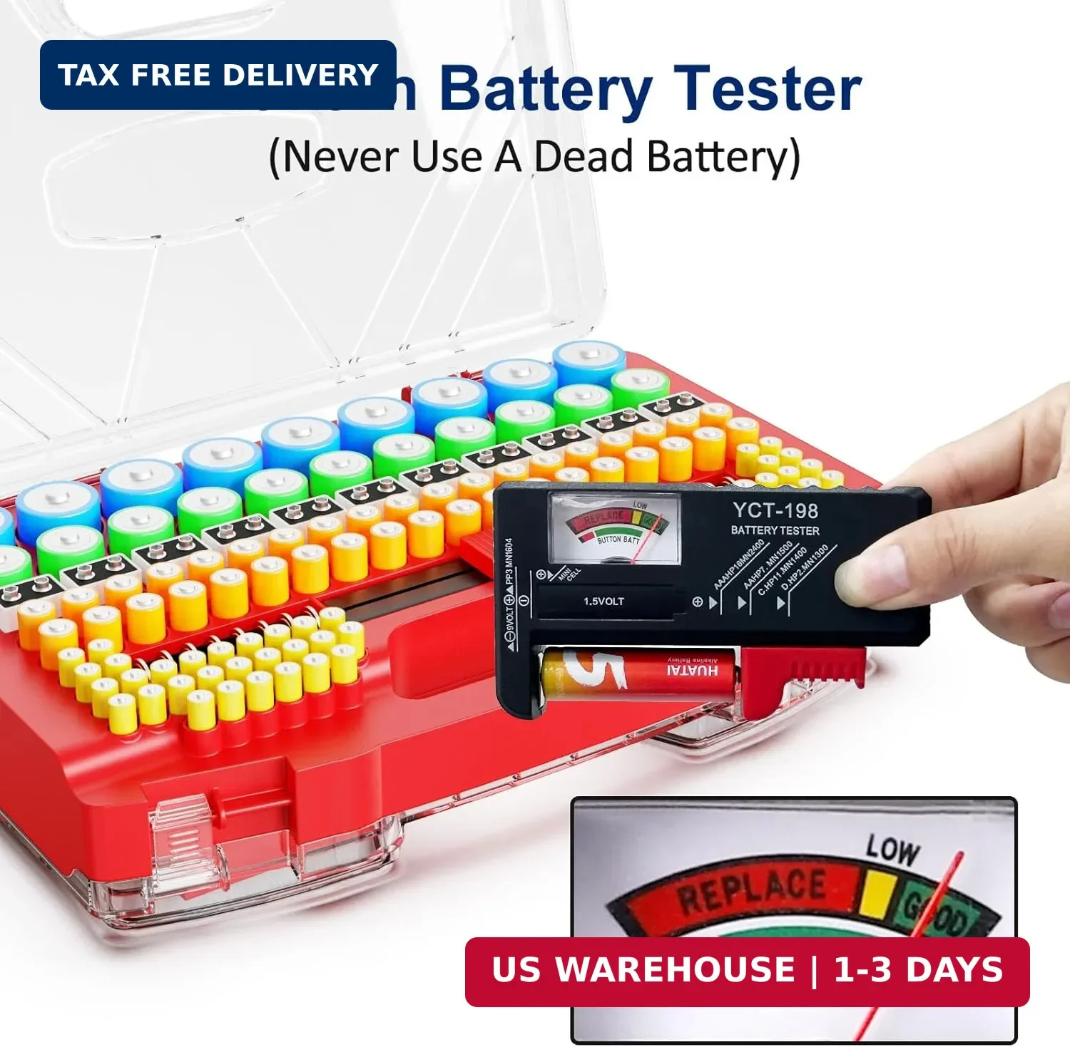 Battery Organizer Storage Holder Box Case with Tester – 285 Batteries Double-Sid