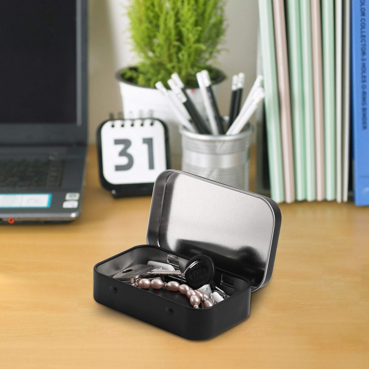 Tamicy Metal Rectangular Hinged Tins, Pack of 40, Matte Black