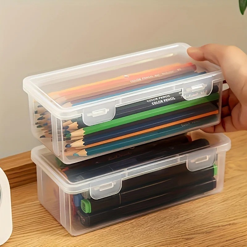 Clear Plastic Storage Box with Hinged Lid for Home Office Jewelry Organizer