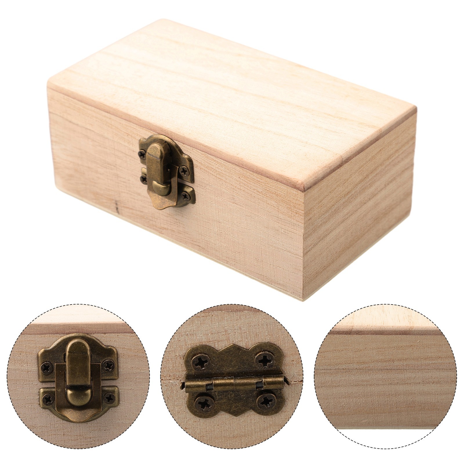 Plain Wood Wooden Square Hinged Storage Boxes Craft Box