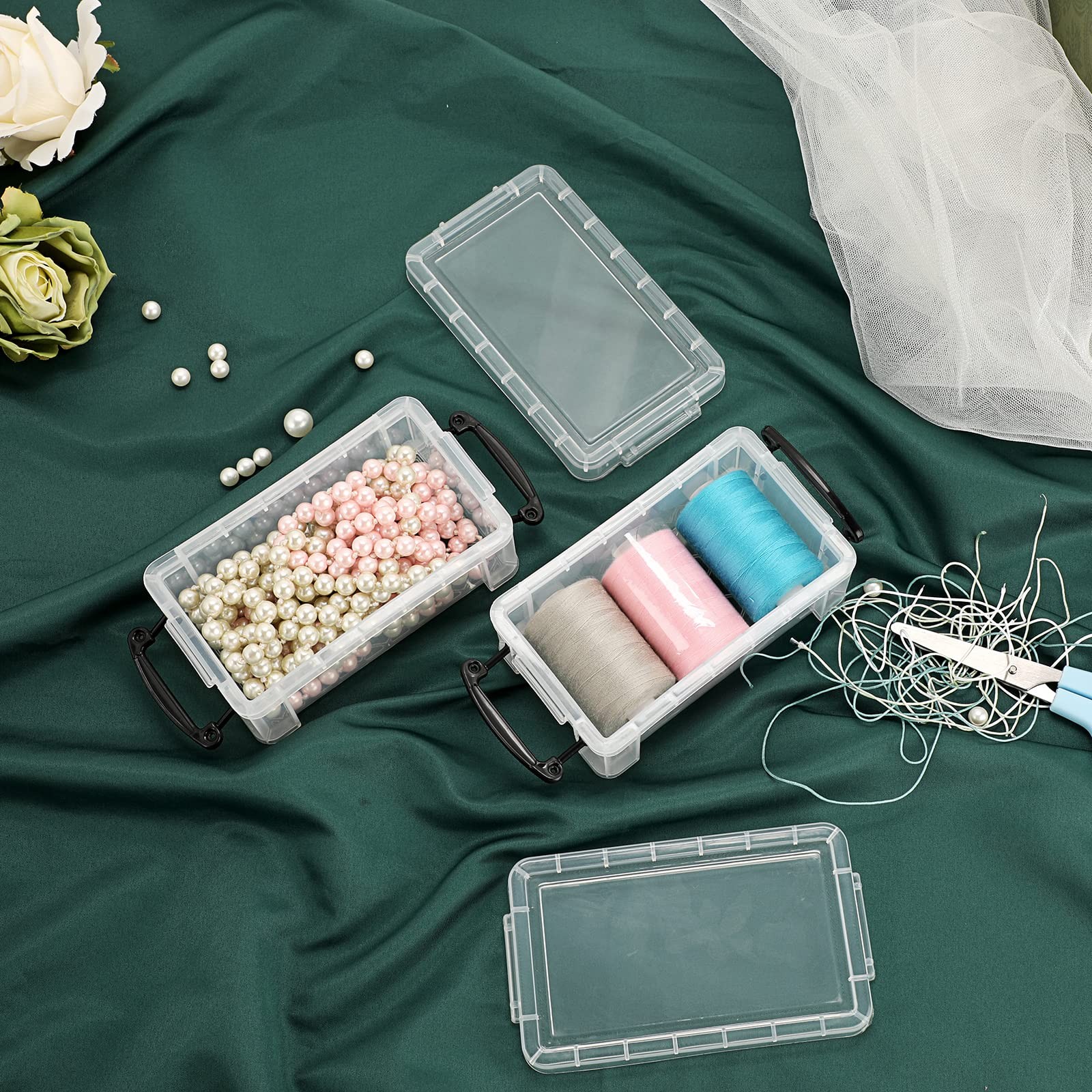 6 Pack Small Clear Plastic Storage with Lid Mini Sewing Organizer with Black …