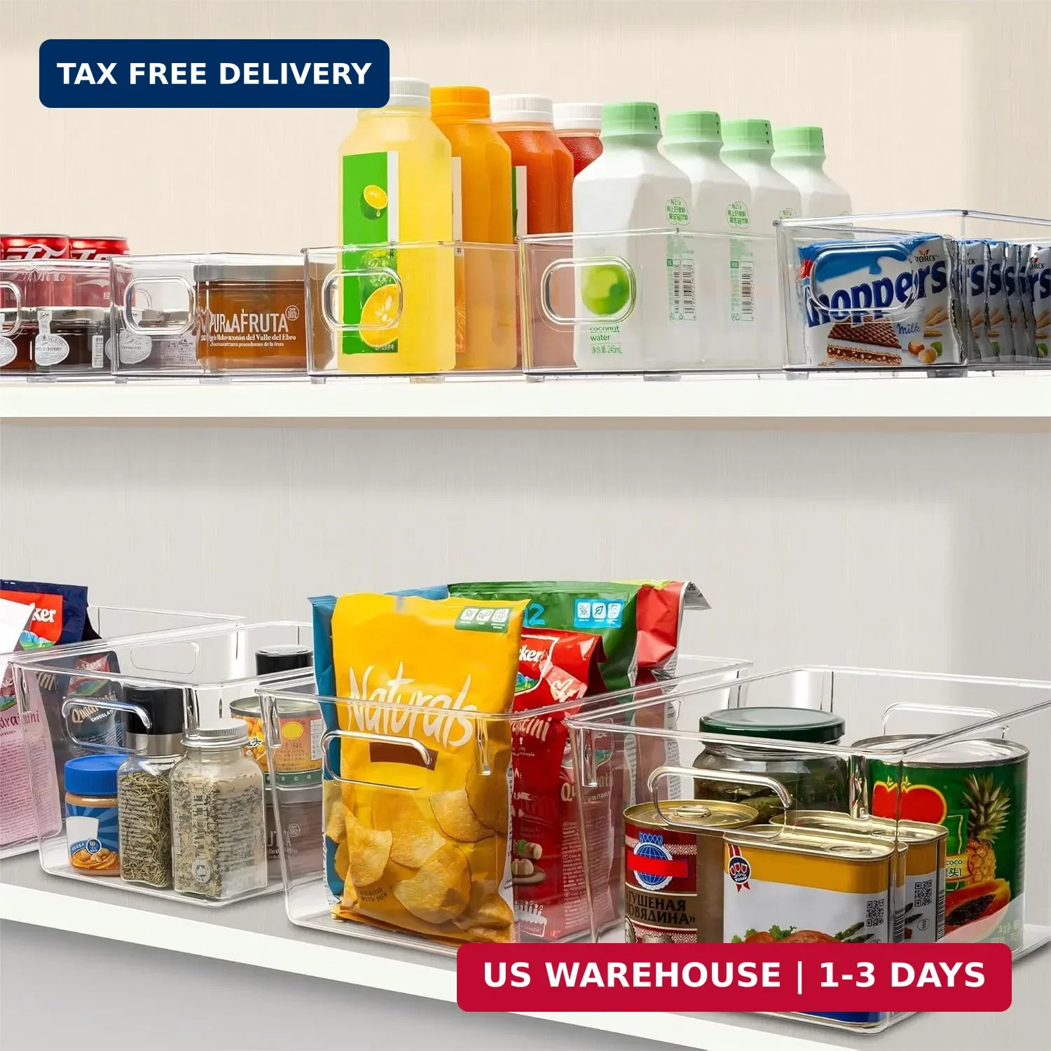 Tiawudi Set of 10 Clear Plastic Storage Bins, 4 Large and 6 Small Stackable Stor
