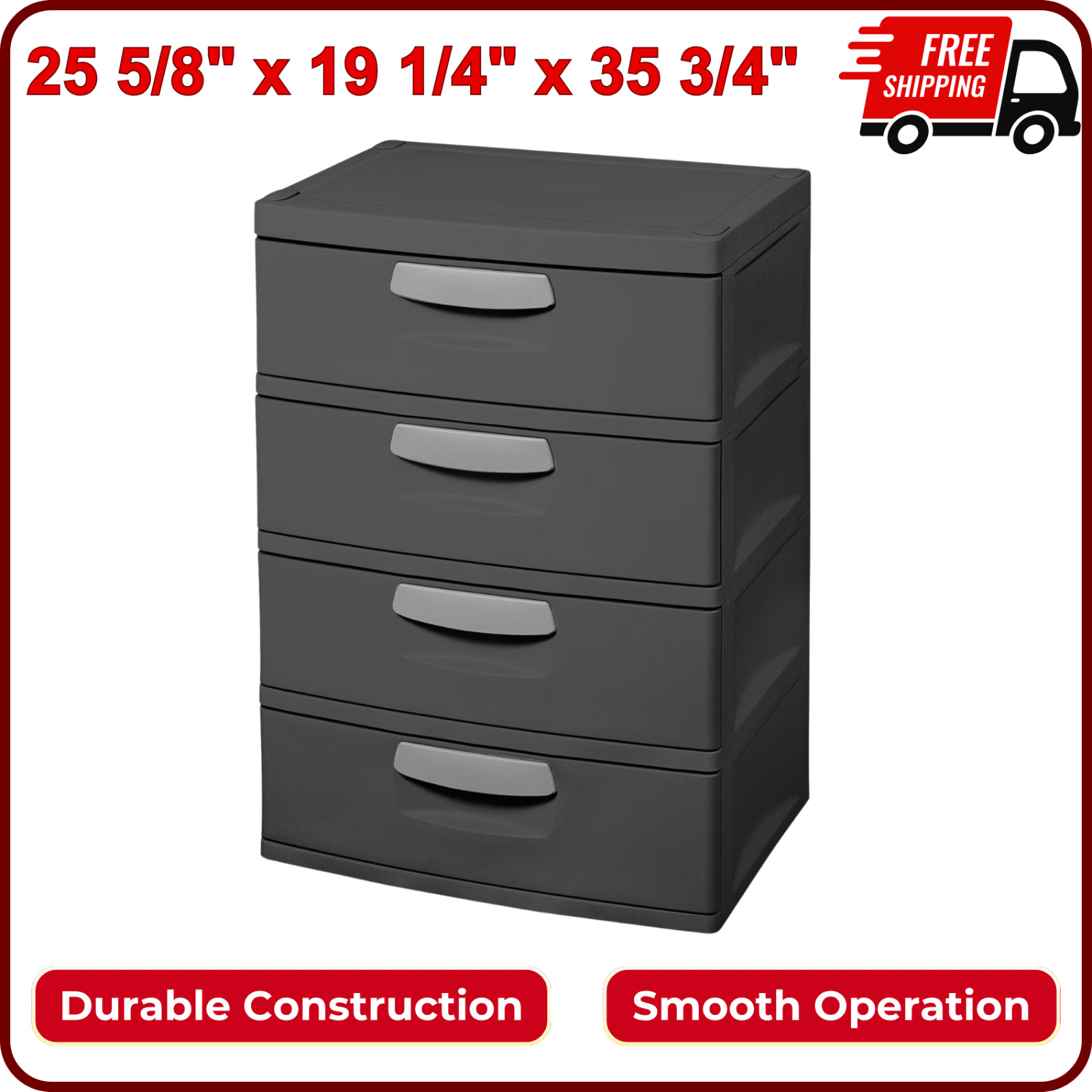 Sterilite 4 Drawer Unit, Durable Plastic Storage Solution for Garages Basements