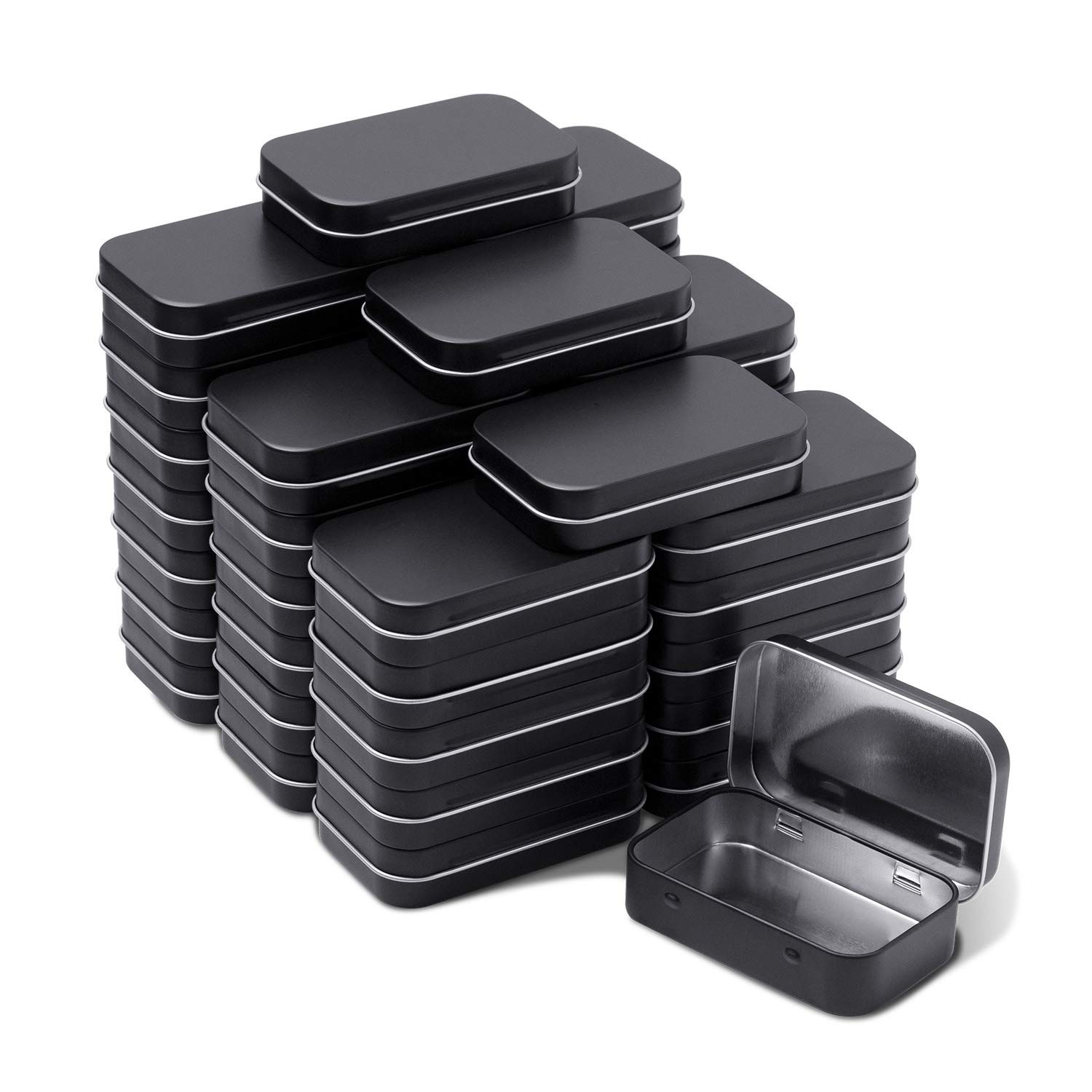 Tamicy Metal Rectangular Hinged Tins, Pack of 40, Matte Black