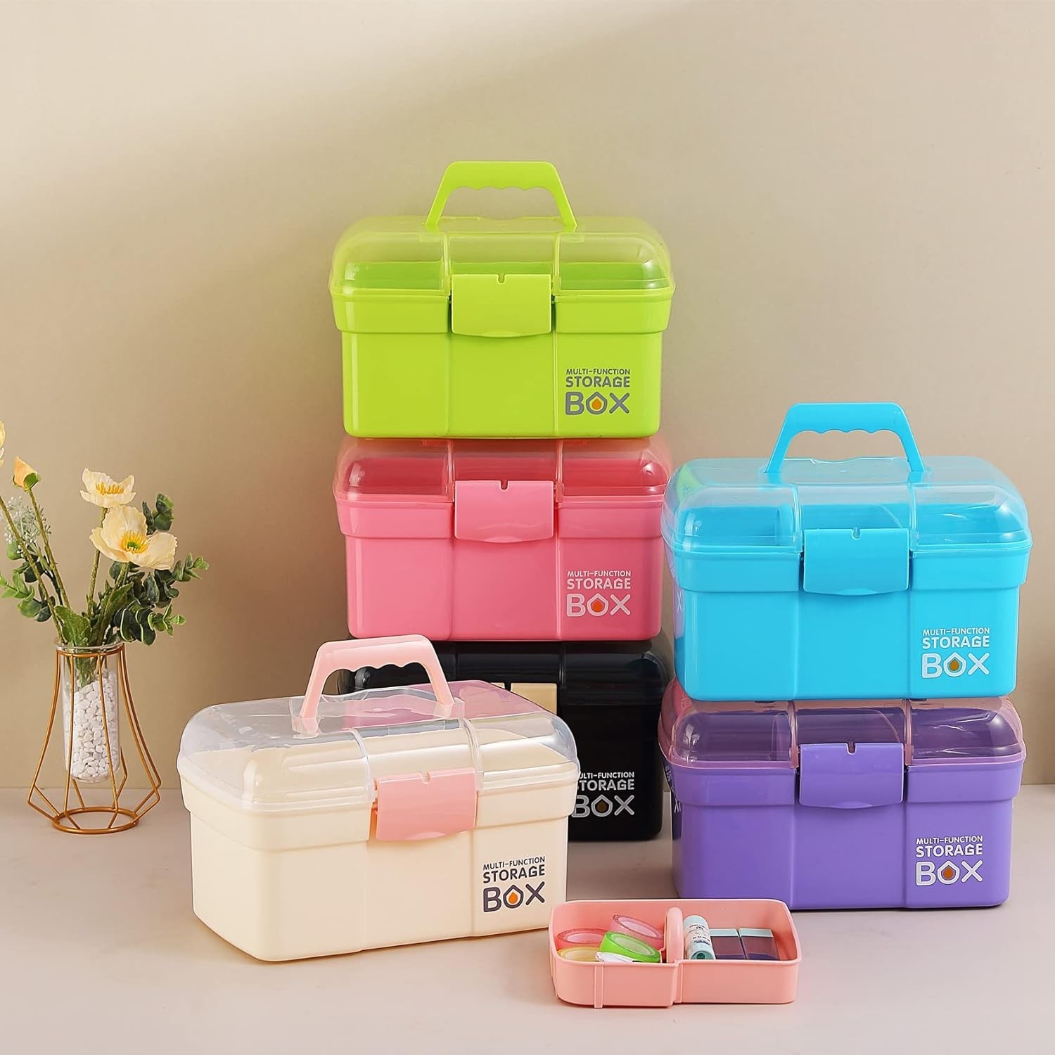 Lightweight White Plastic Storage Box with Removable Tray – Ideal for Cosmetics