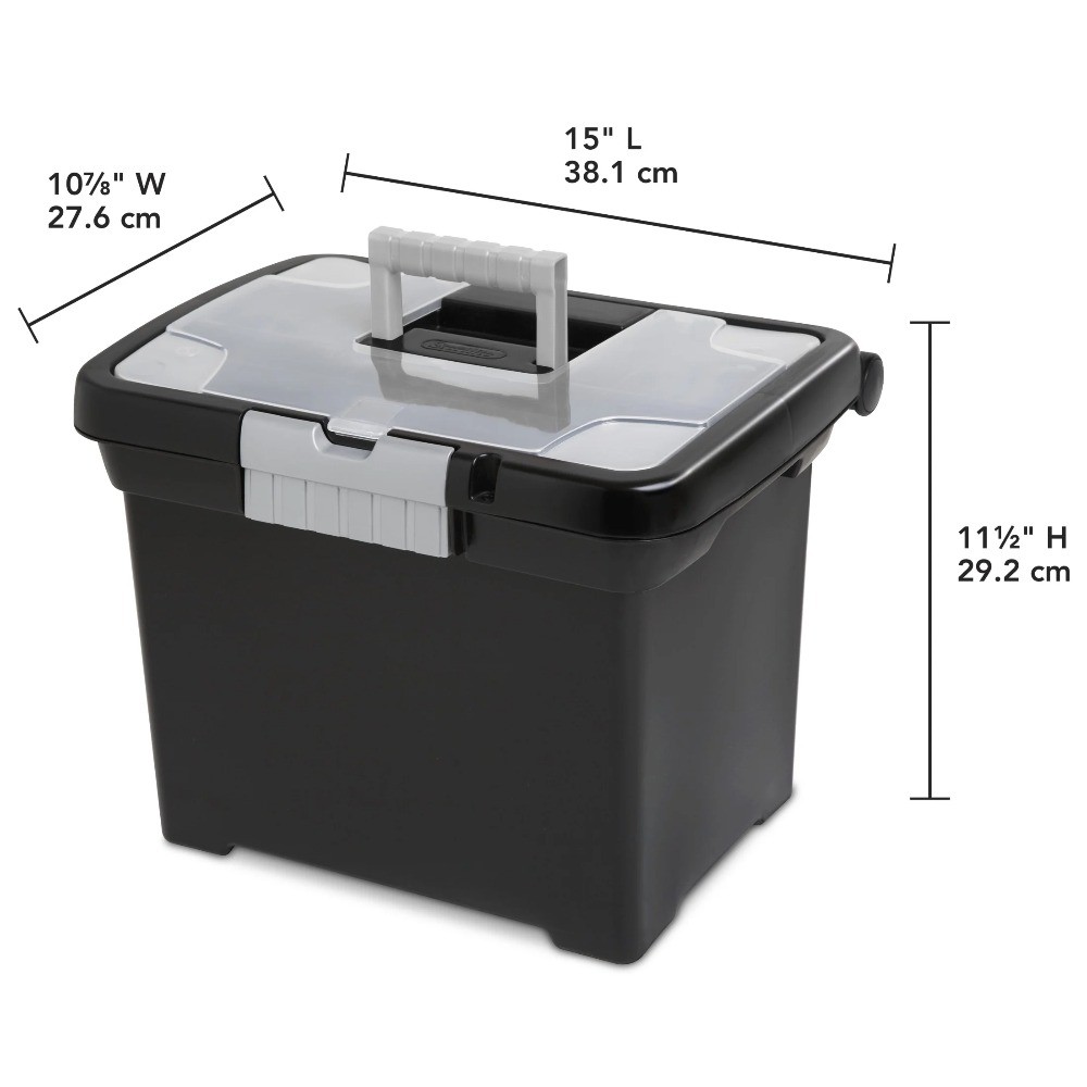 Plastic Storage Bin/ Portable File Box, 15&Prime; L x 10 7/8&Prime; W x 11 1/2&Prime; H, Black