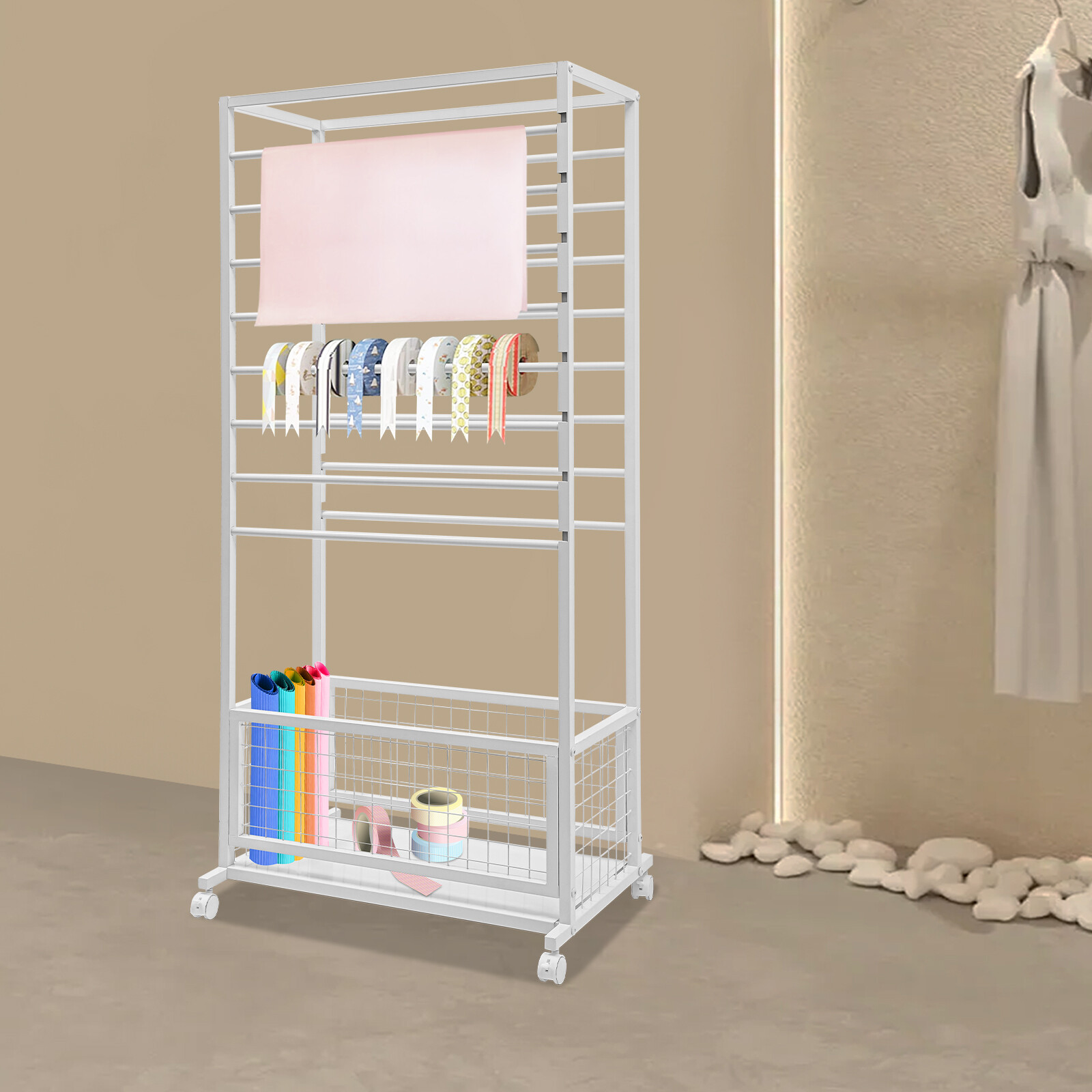16-Layer Organizer Rack, Storage Shelf, Floor Standing Ribbon Display Rack