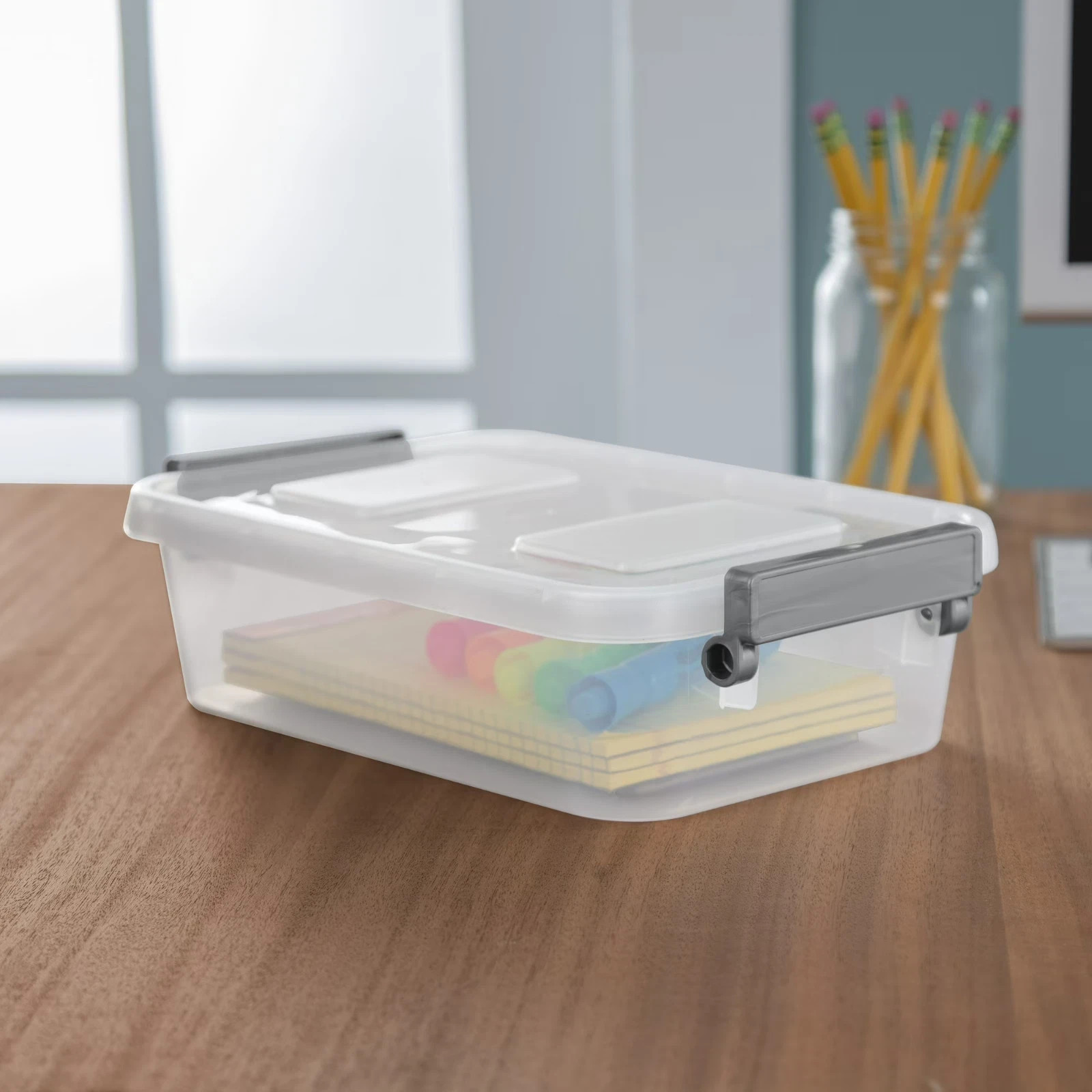 2 Pack Sterilite 2.7 Qt Modular Locking Storage Box Clear Gray Container