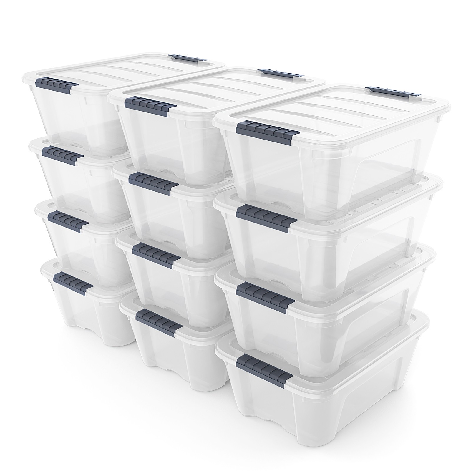 Costway 12Liter 12PCS Latch Stack Storage Box Tubs Bins Latches Handles