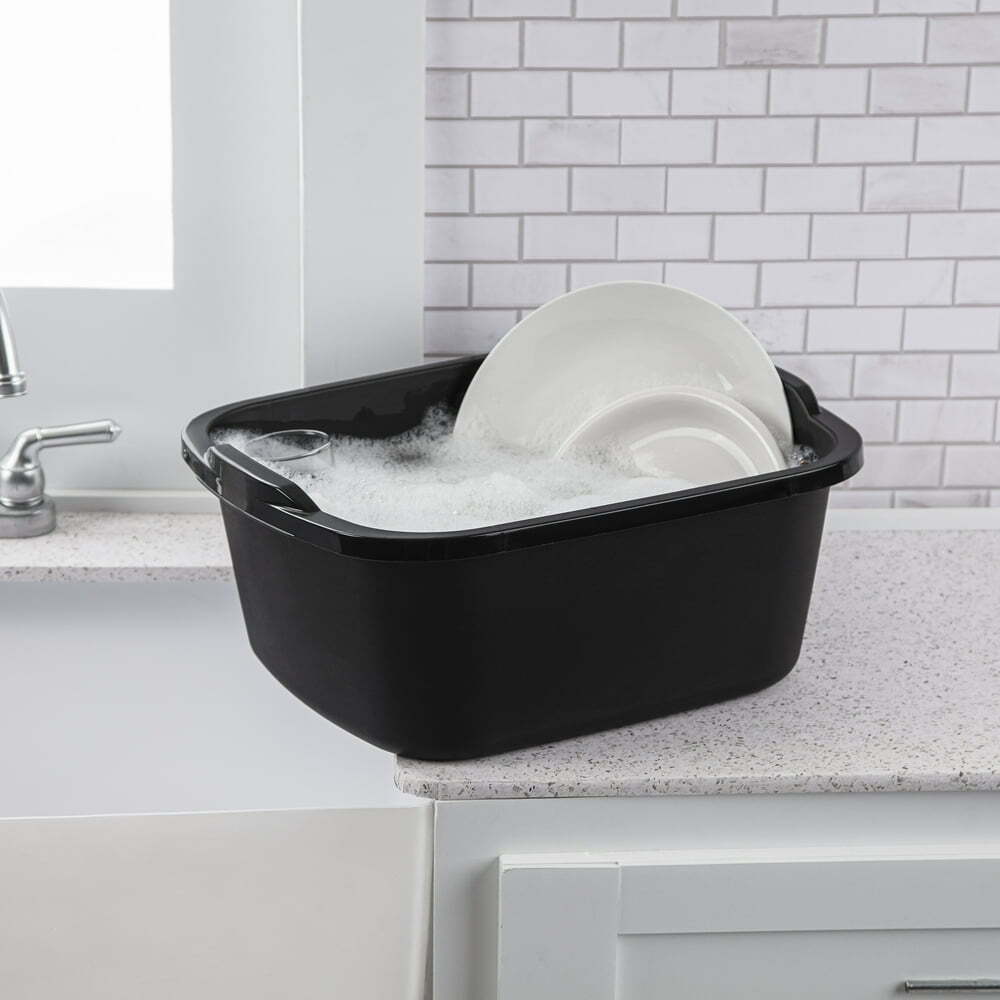 Dishpan Basin Dish Plastic Wash Food Kitchen Storage Box 18 Qt Black Tub Laundry