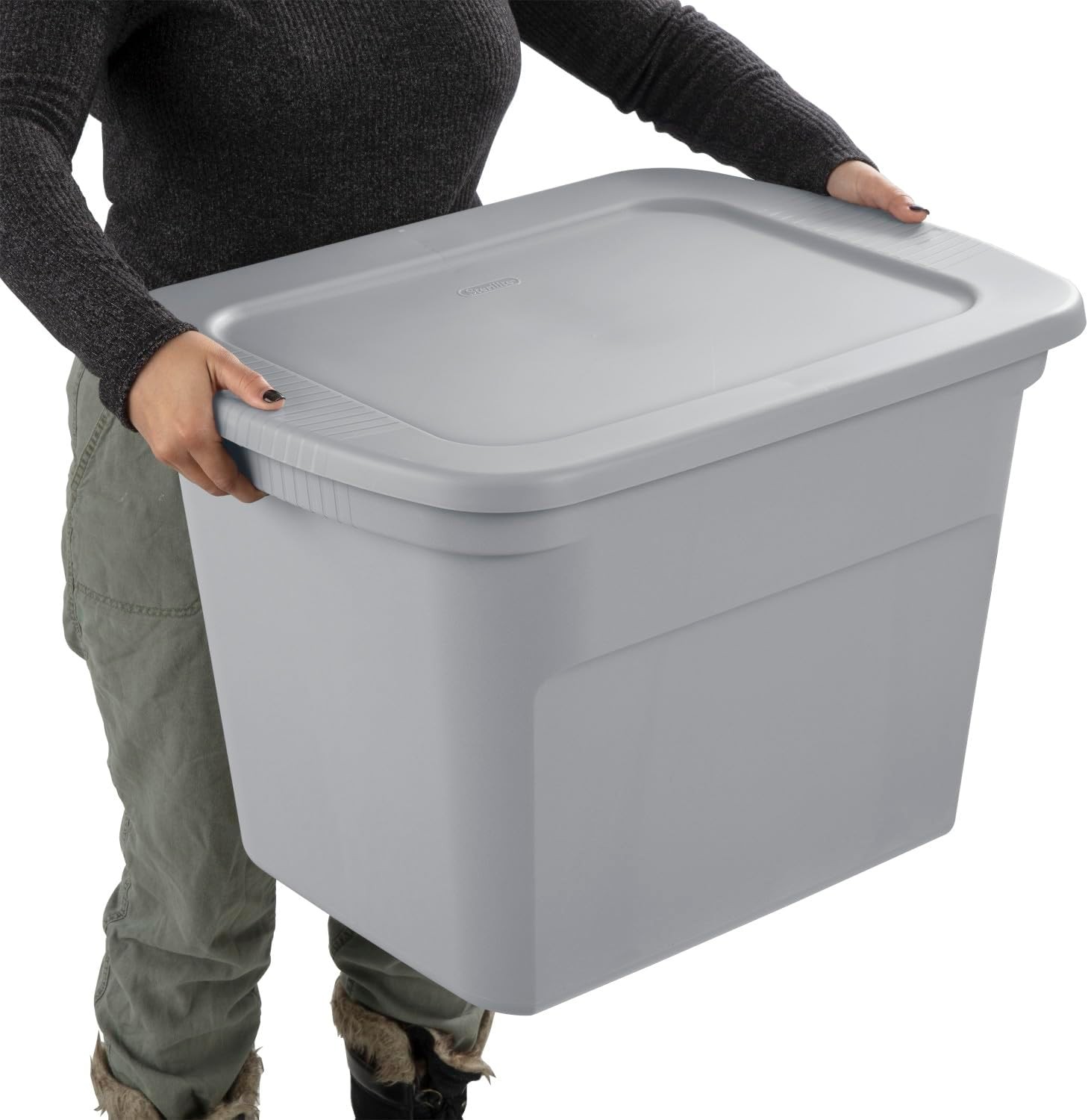 8 Pack Sterilite 18 Gal Storage Tote, Stackable Bin with Lid,Gray Base and Lid