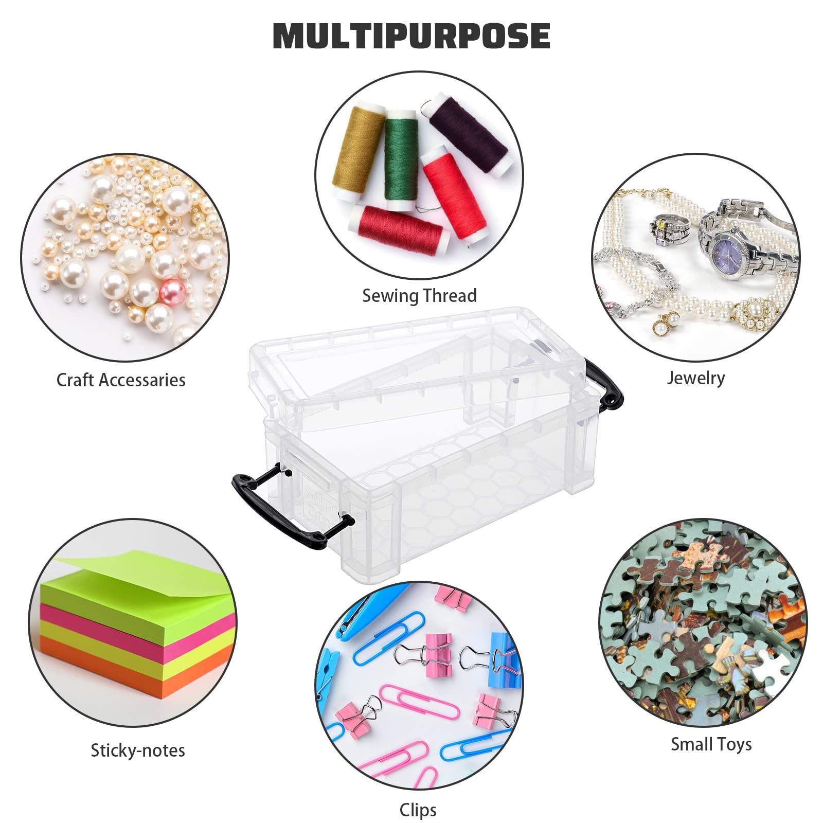 6 Pack Small Clear Plastic Storage with Lid Mini Sewing Organizer with Black …