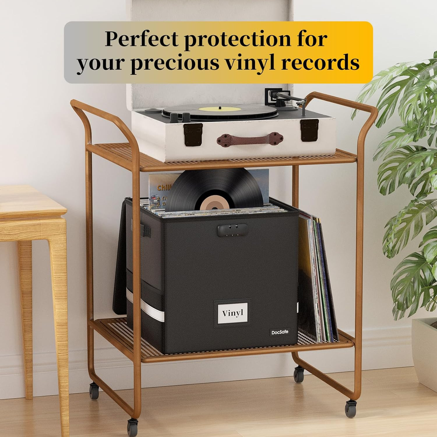 Vinyl Record Storage Box – Fireproof Water Resistant Collapsible 100+ Records