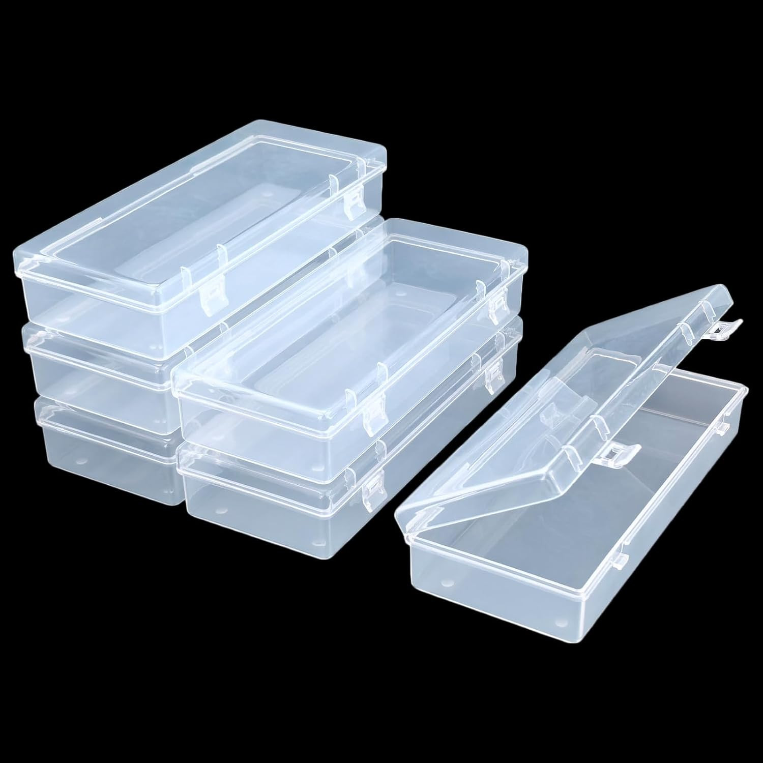 6 Pack Rectangular Clear Plastic Containers With Hinged (6.1 X 2.56 X 1.18 Inch)