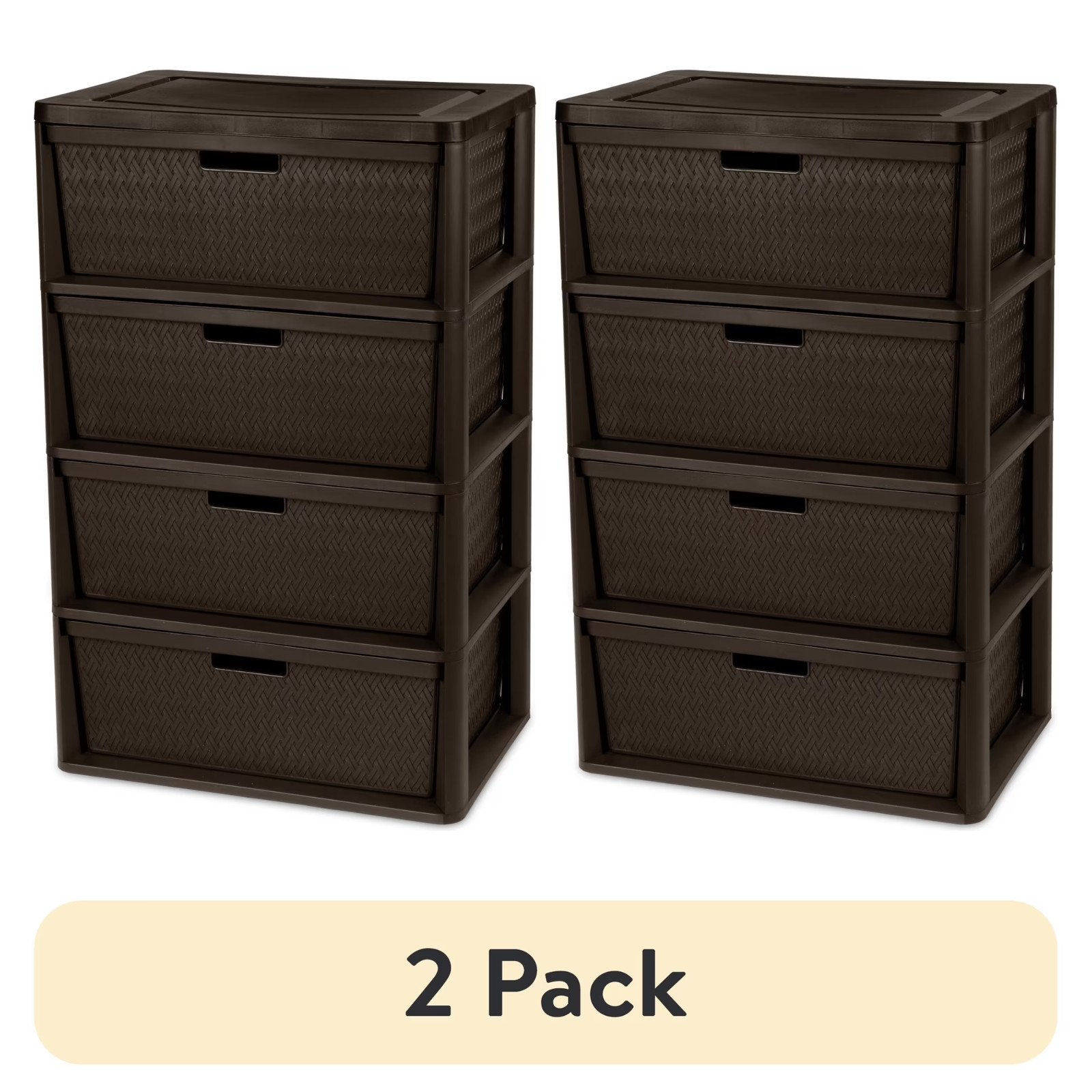 Sterilite Wide 4 Drawer Tower, Plastic Storage Organizer 2 pack Brown