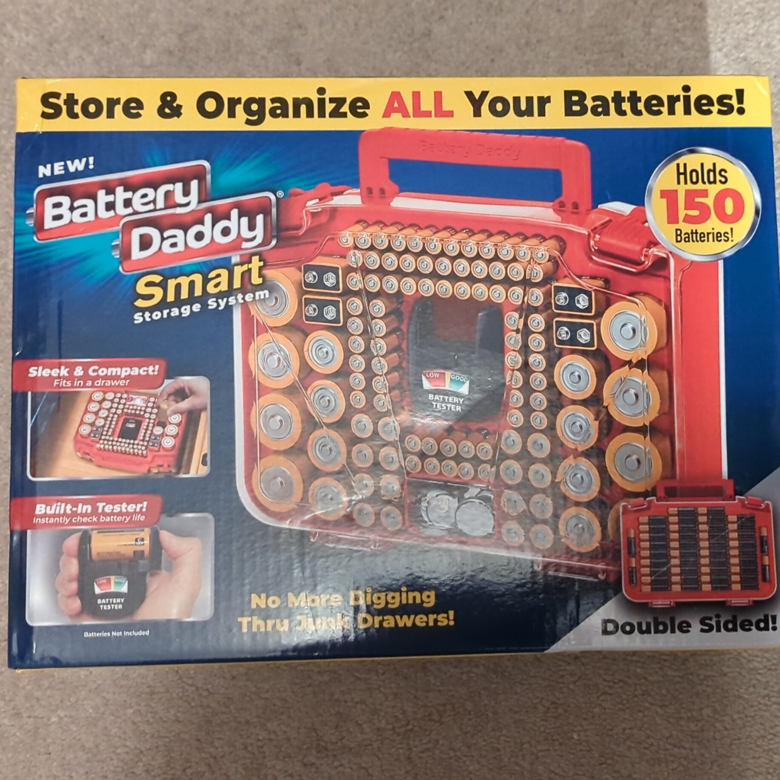 Battery Daddy Smart 150-Battery Double Sided Case w/ Built-In Tester, Handle
