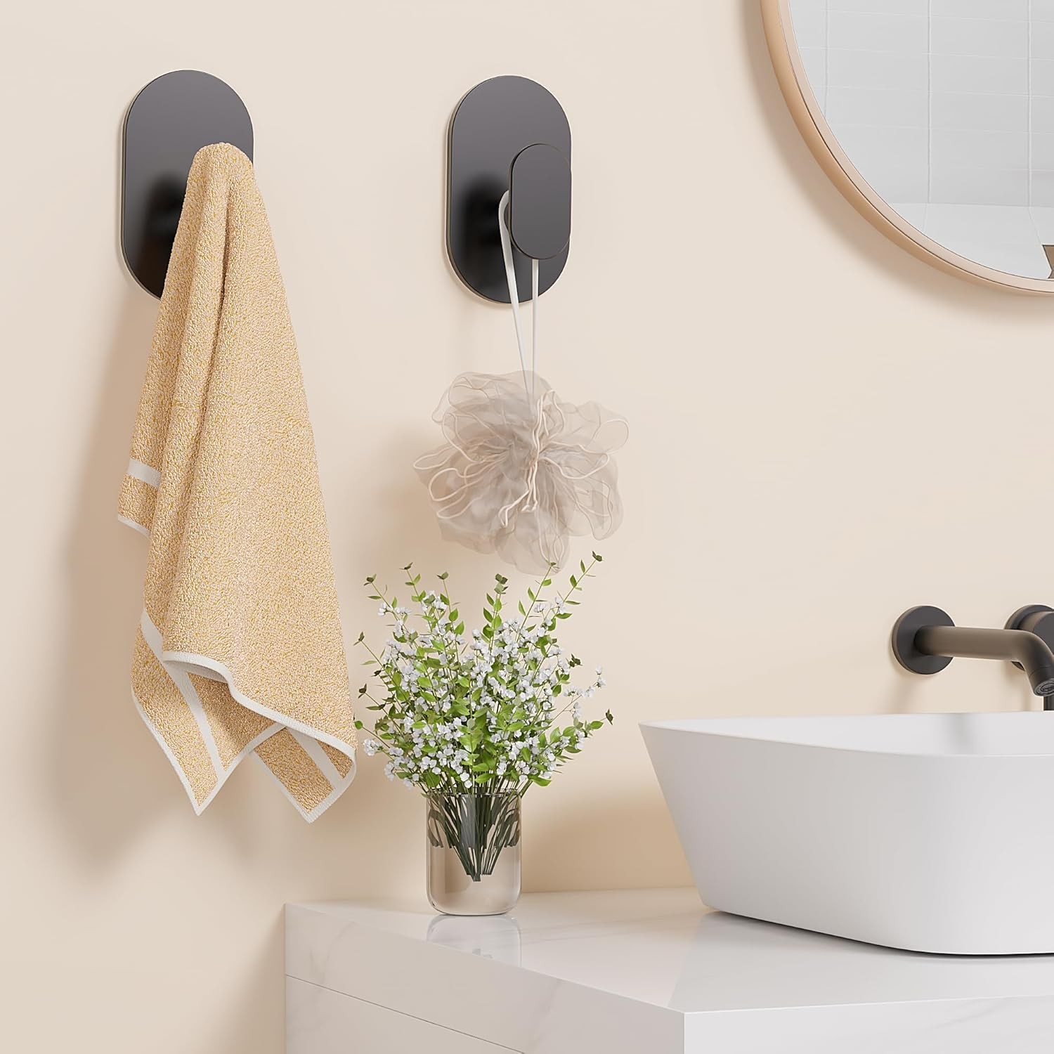 Adhesive Towel Hooks – 4 Pack 26LB Extra Strong Heavy Duty Wall Hooks for