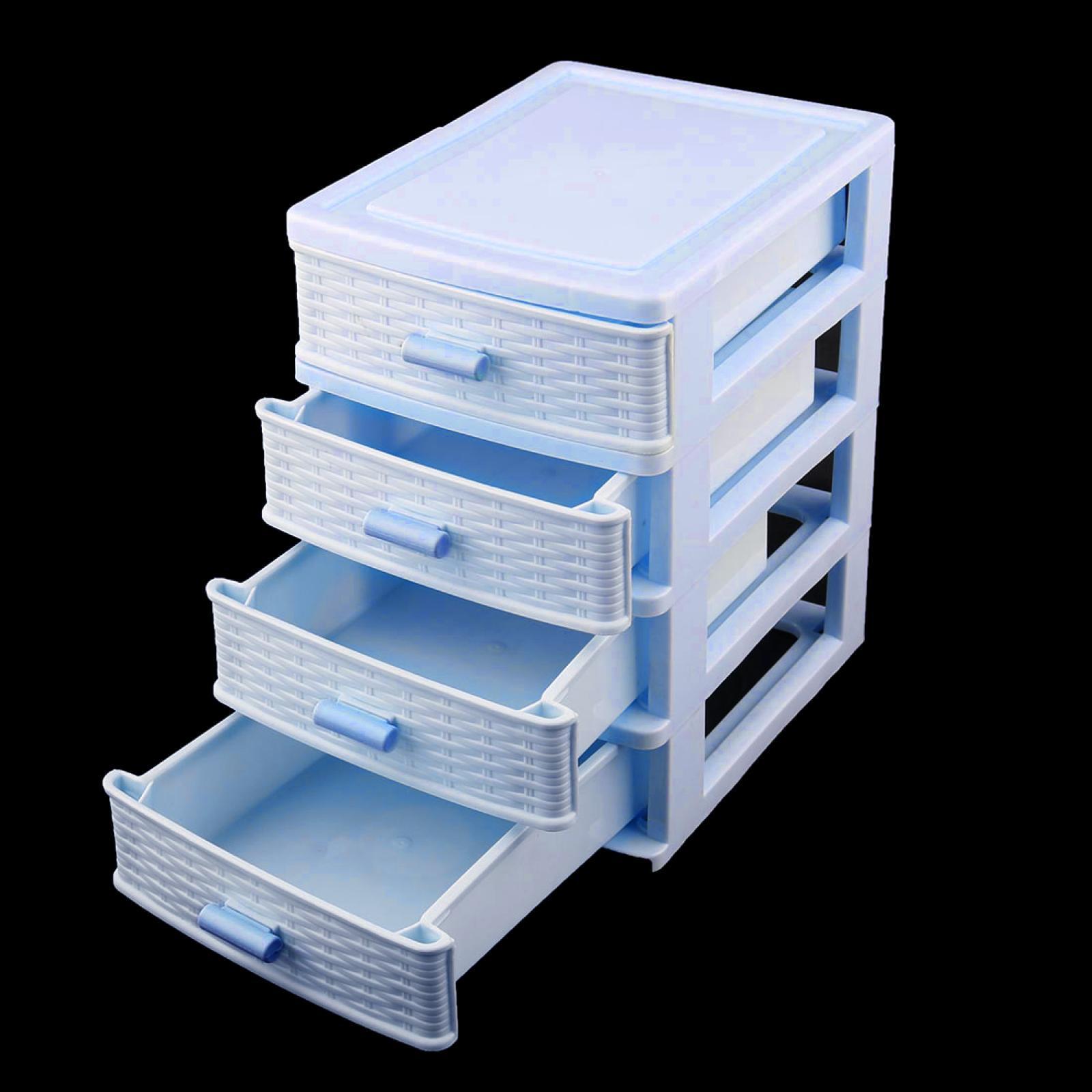 Bedroom Room Plastic 4 Layers Cosmetics Sock Jewelry Storage Box Case Light Blue