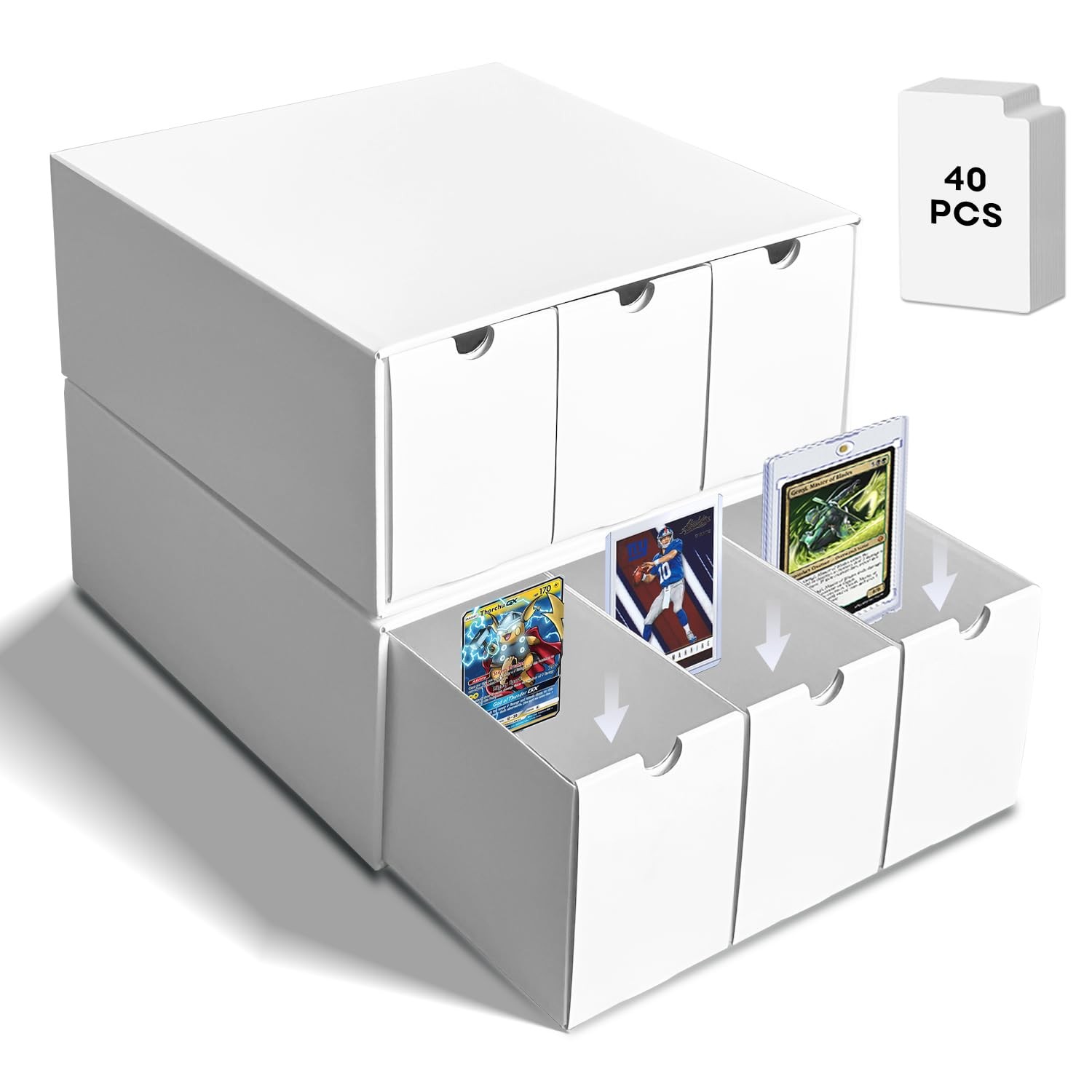 6 Drawer Trading Card Storage Box with 40 Dividers, Cardboard, Water Resistant