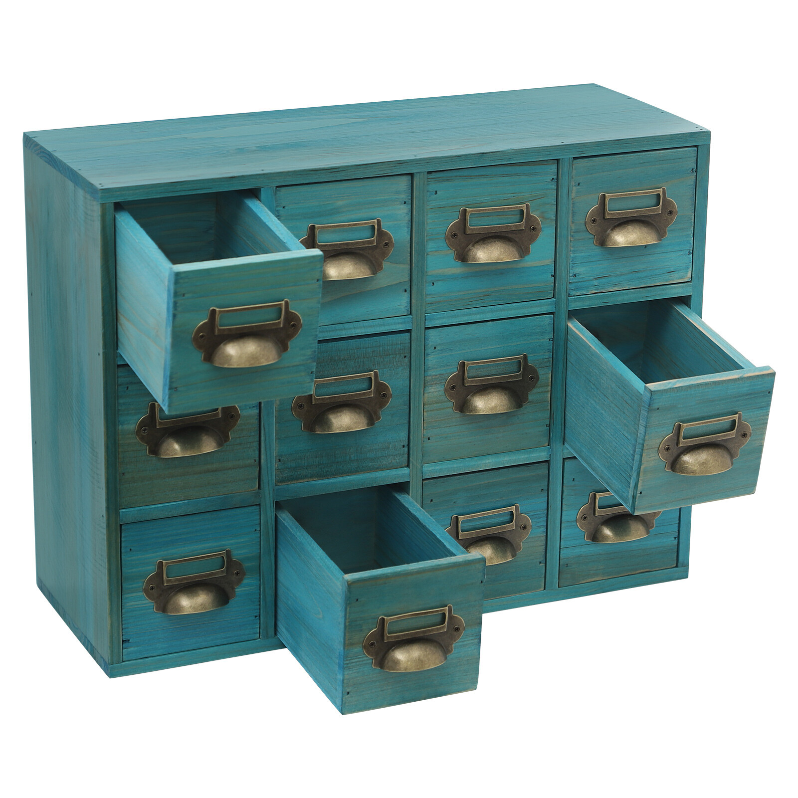 12 Drawers Wooden Blue Cabinet Desktop Storage Organizer of Cabinet Bedroom