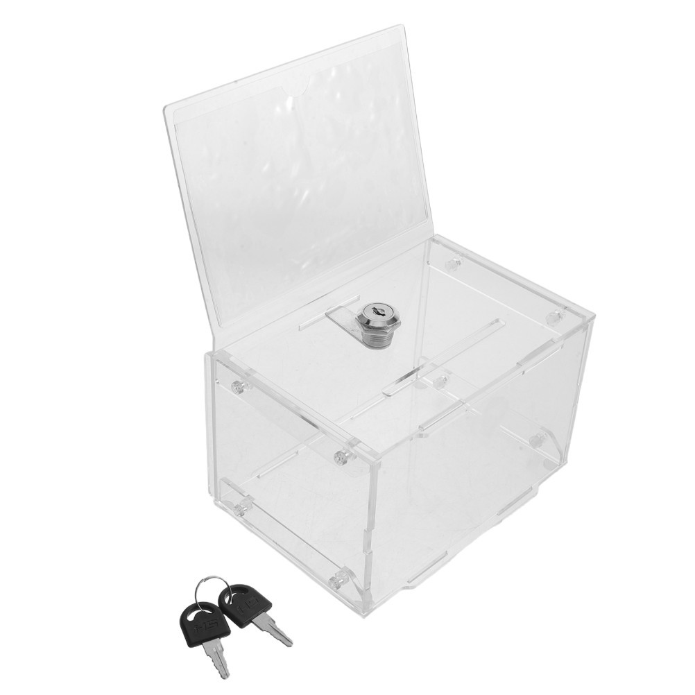 Clear Acrylic Ballot Box with Key – Lockable Money Collection Box with Slot –