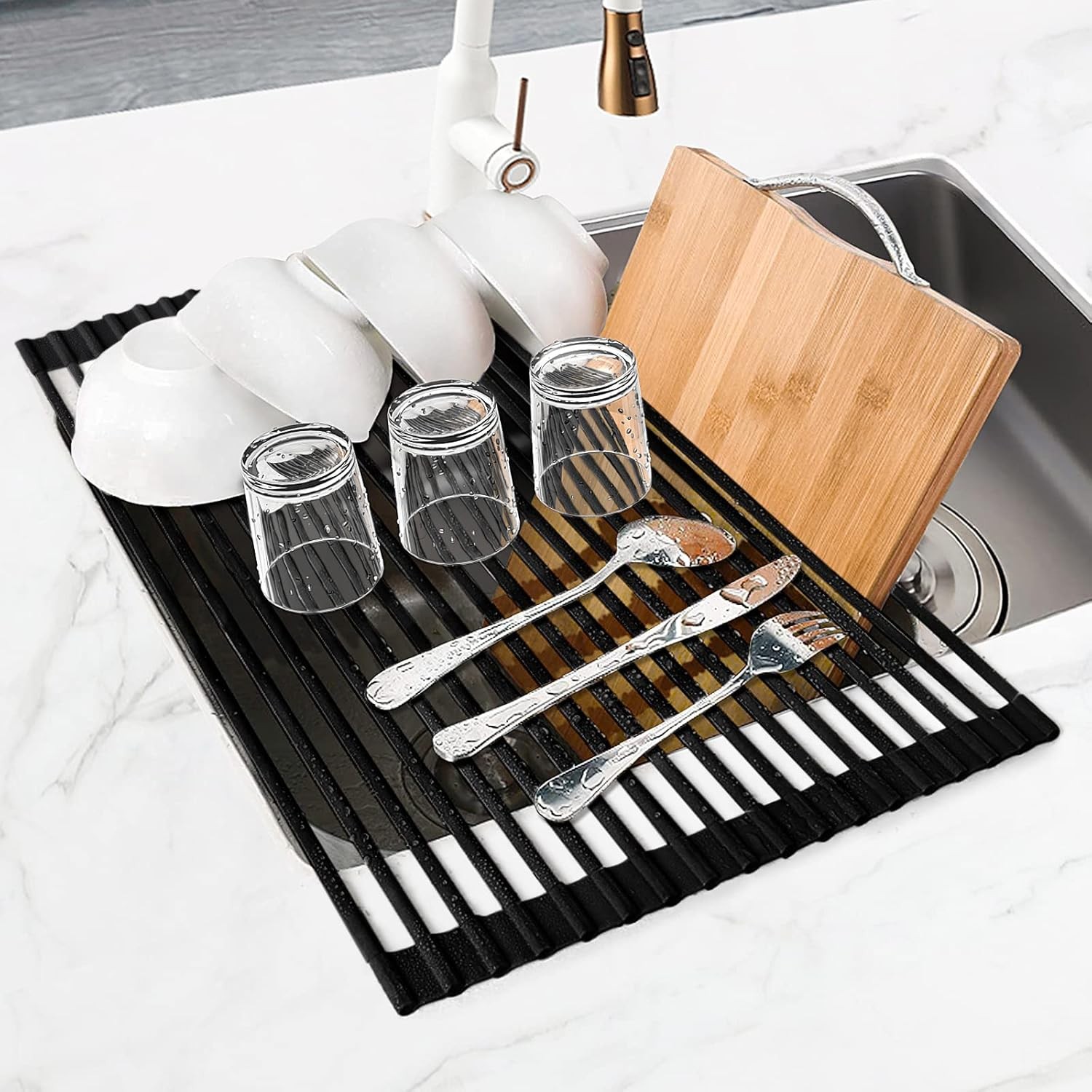 Roll Up Dish Drying Rack Silicone Wrapped Over The Sink Dish Drying Rack