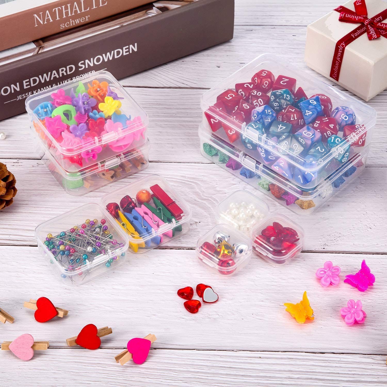 48 Clear Plastic Small Storage Boxes Hinged Lid Craft Bead Jewelry Organizer